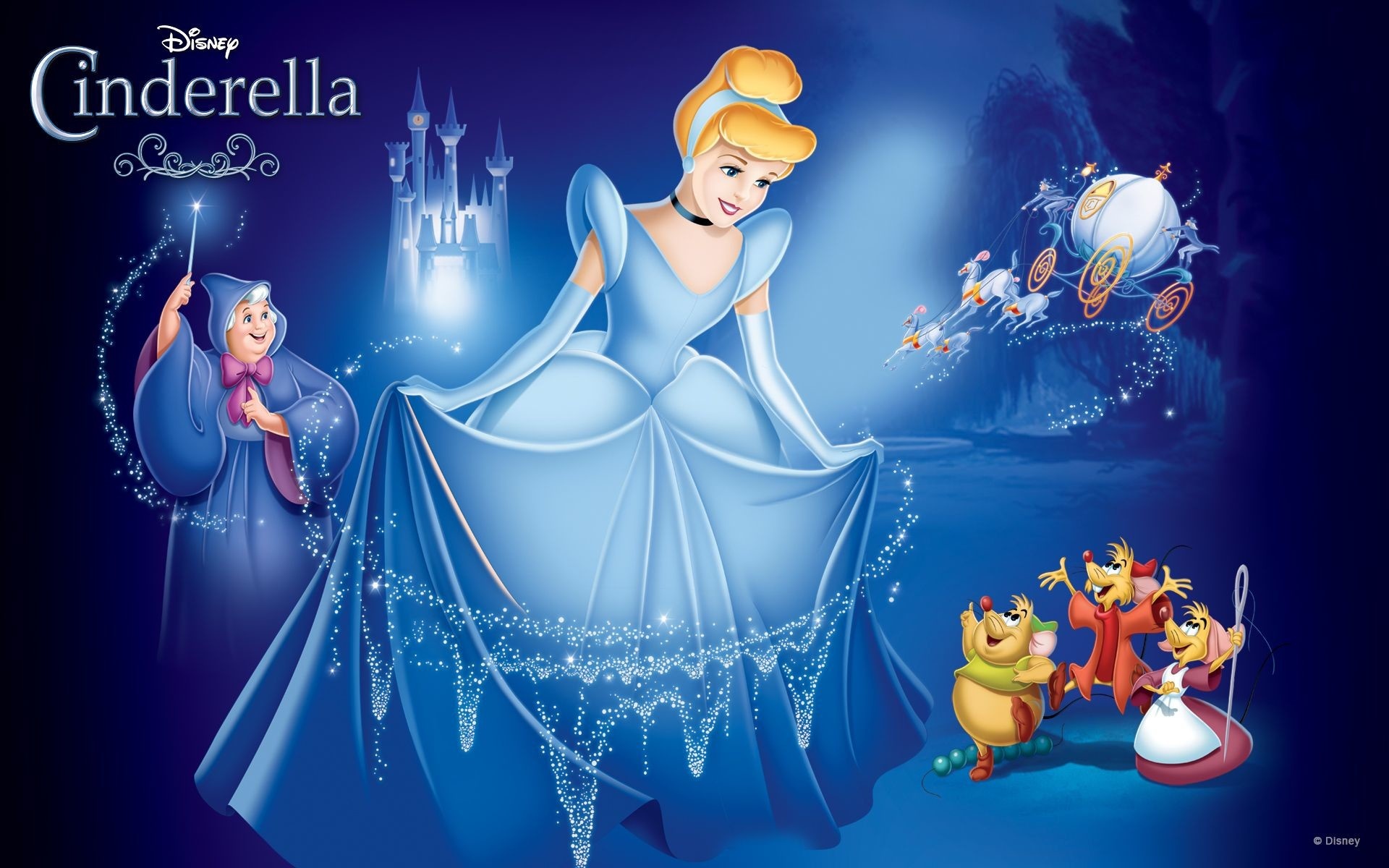 Cinderella, Fairy Godmother, Jaq and Gus, pumpkin carriage, Cinderella Castle, HD Desktop wallpaper