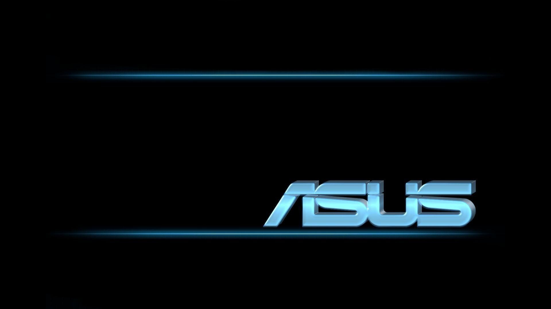 metallic ASUS logo, glowing cyan neon lines, minimalist dark aesthetic, Full HD Desktop wallpaper