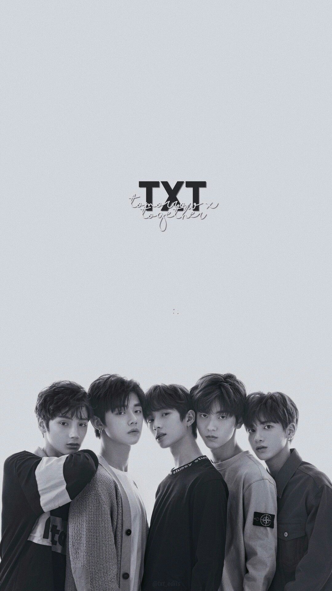Tomorrow X Together, TXT logo, Monochrome group portrait, Full HD Phone wallpaper