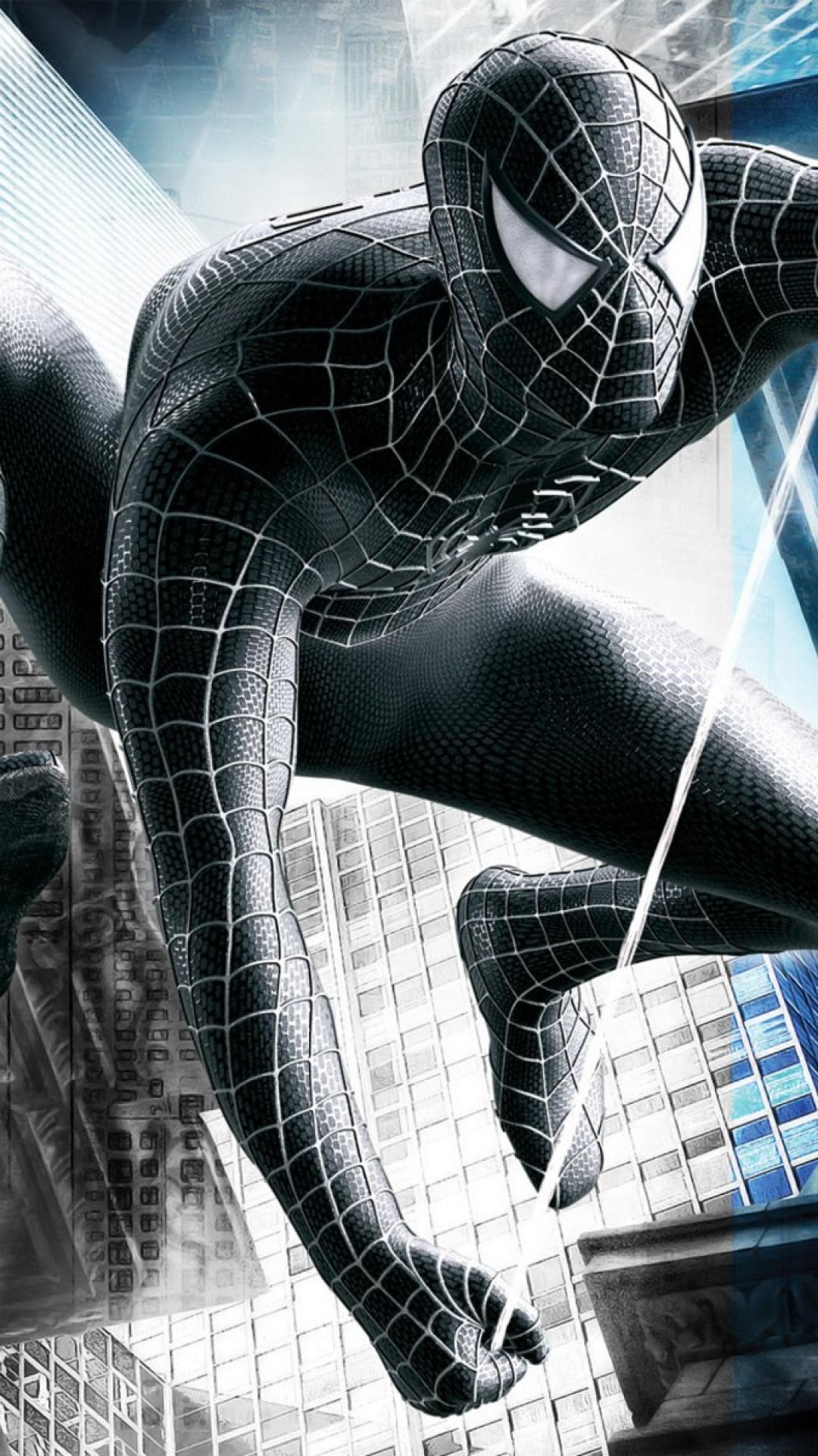 Symbiote suit Spider-Man, Spider-Man 3, New York City skyscraper, Full HD Phone wallpaper