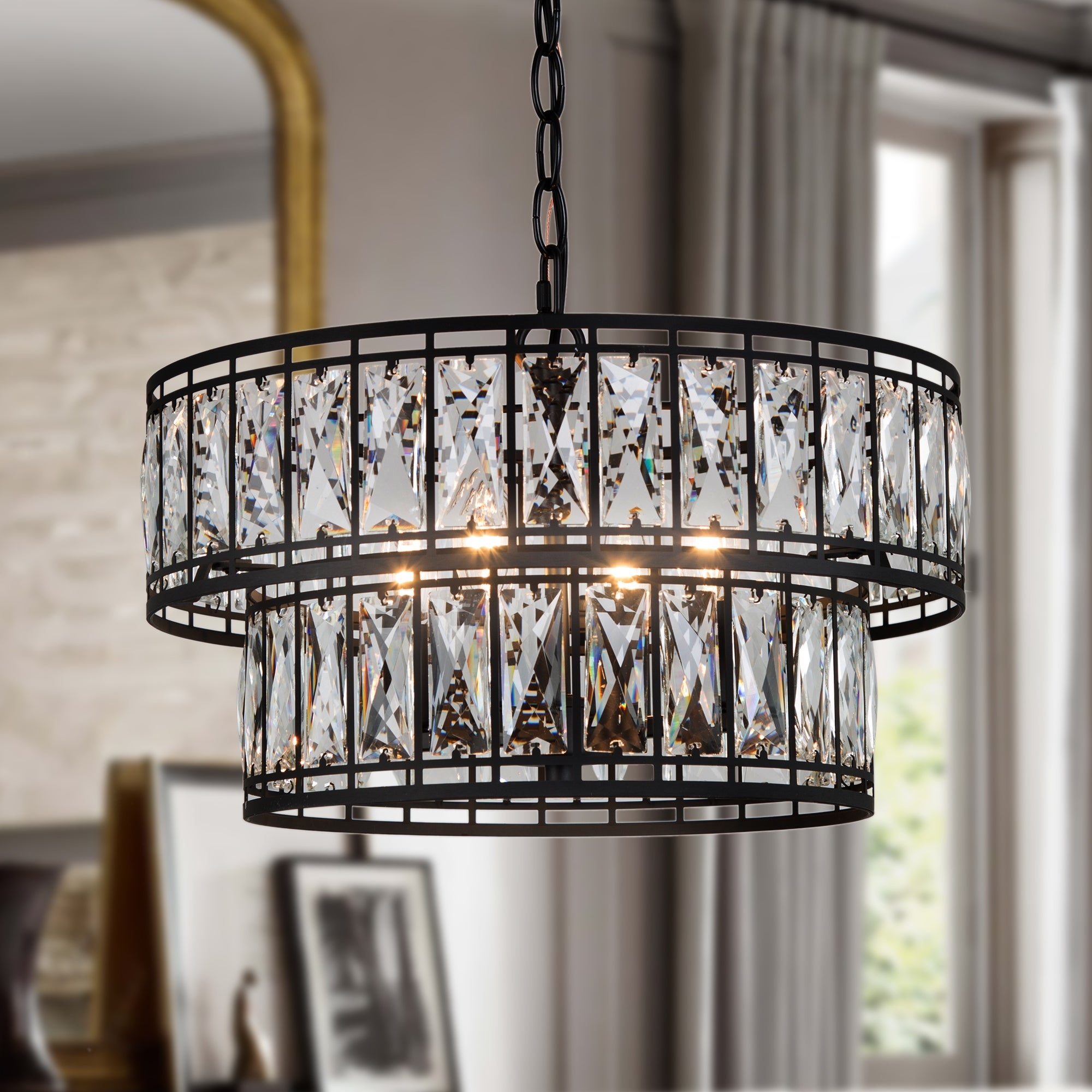 Modern glam chandelier, Crystal accents, Dining room centerpiece, Elegant lighting, 2000x2000 HD Phone