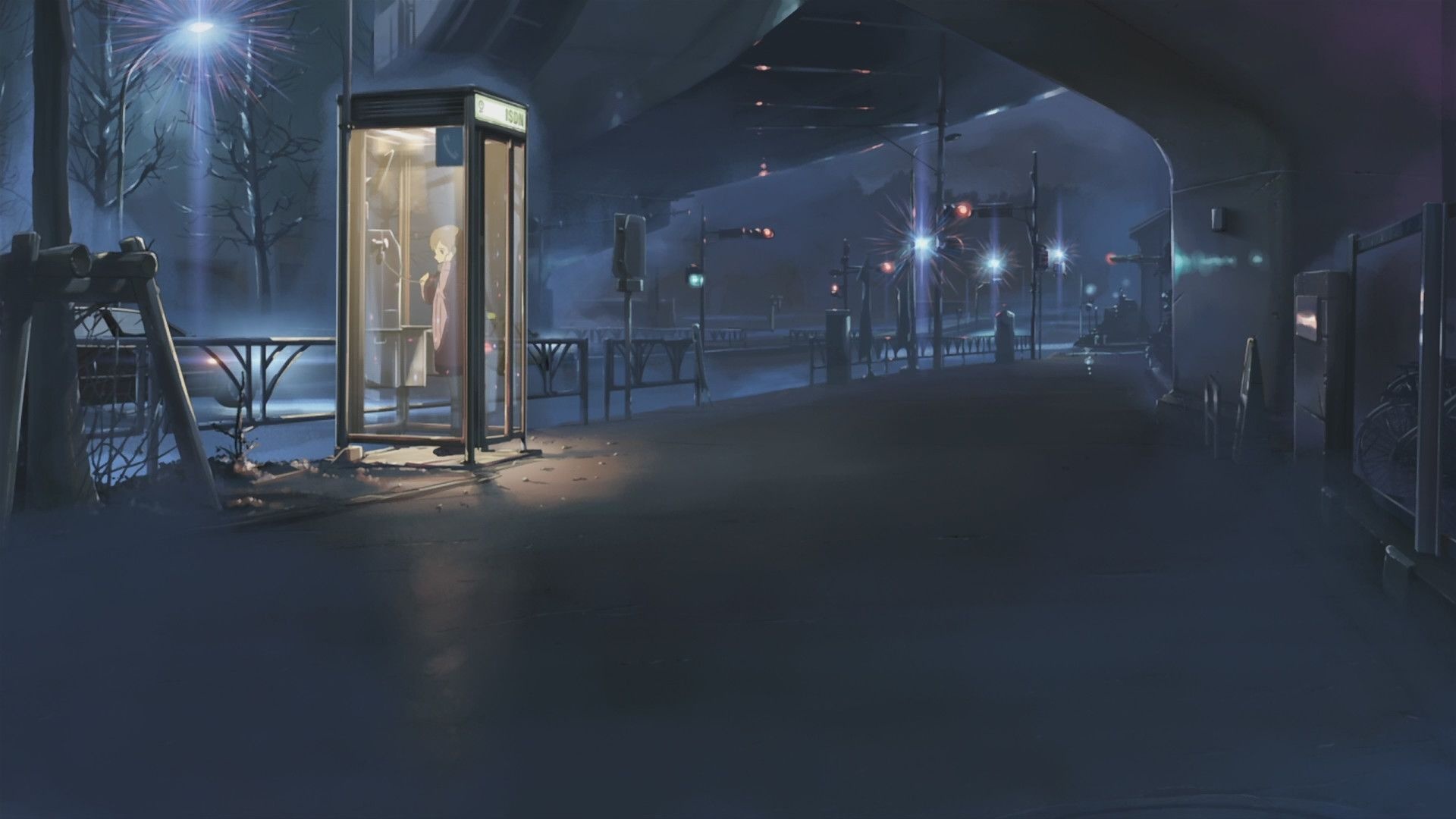 Akari Shinohara, Illuminated public telephone booth, 5 Centimeters per Second, Full HD Desktop wallpaper