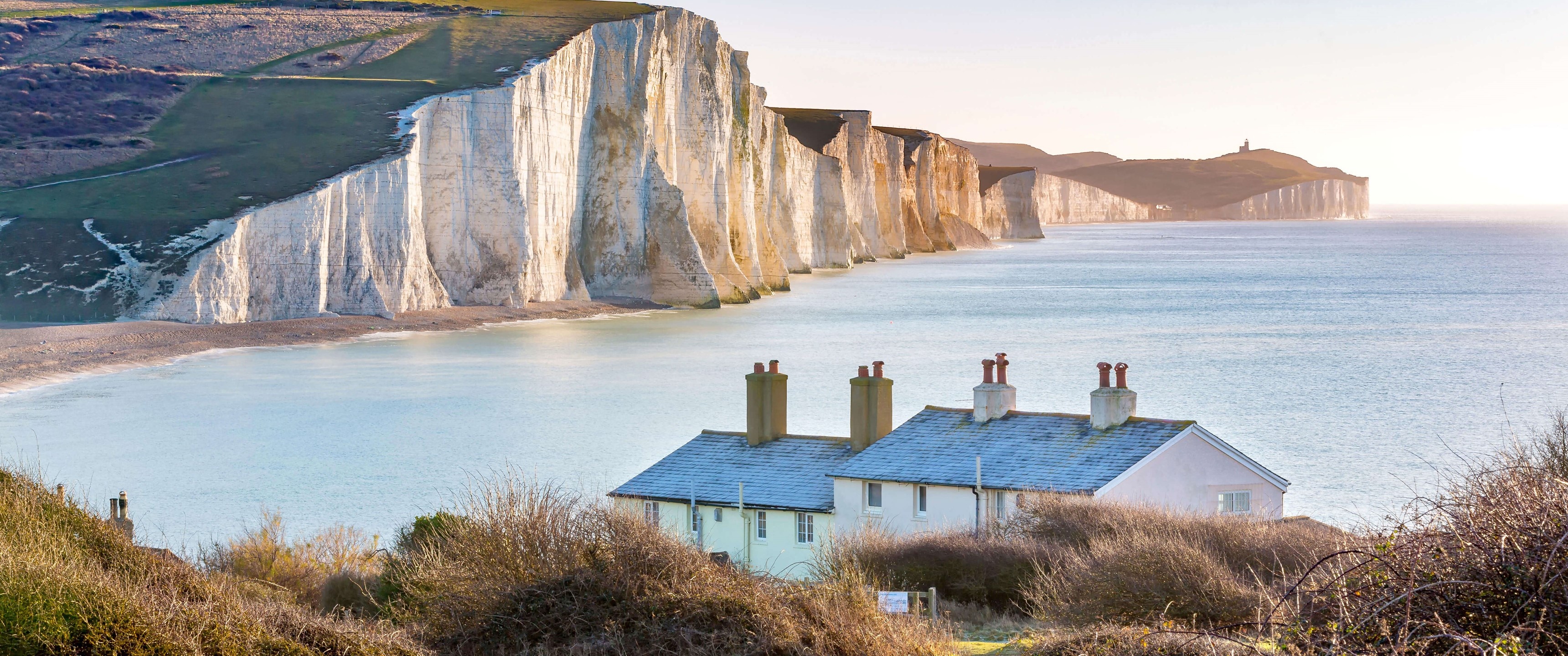 White Cliffs, East Sussex, Microsoft wallpapers, Wallpaperhub, 3440x1440 Dual Screen Desktop
