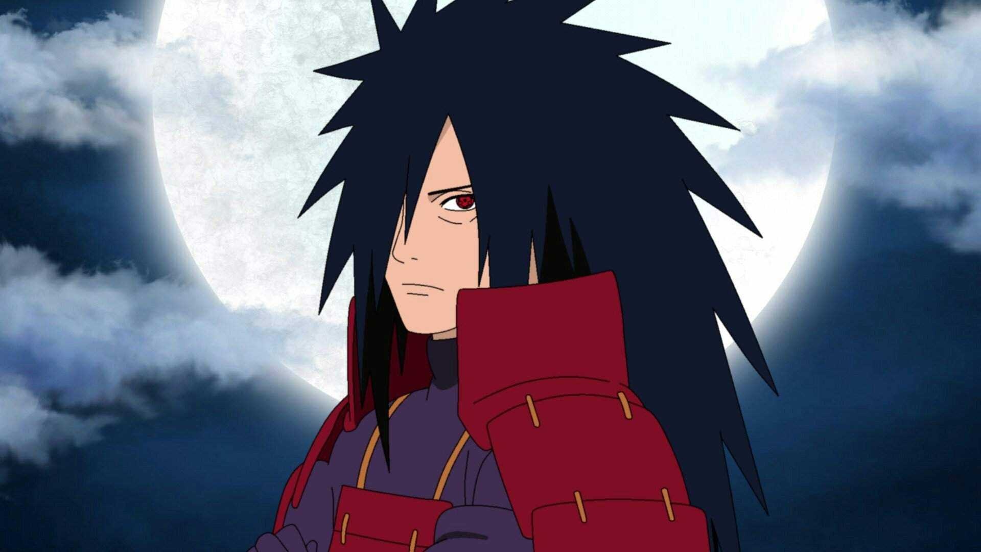 Madara Uchiha, Sharingan eye, bright full moon, Full HD Desktop wallpaper
