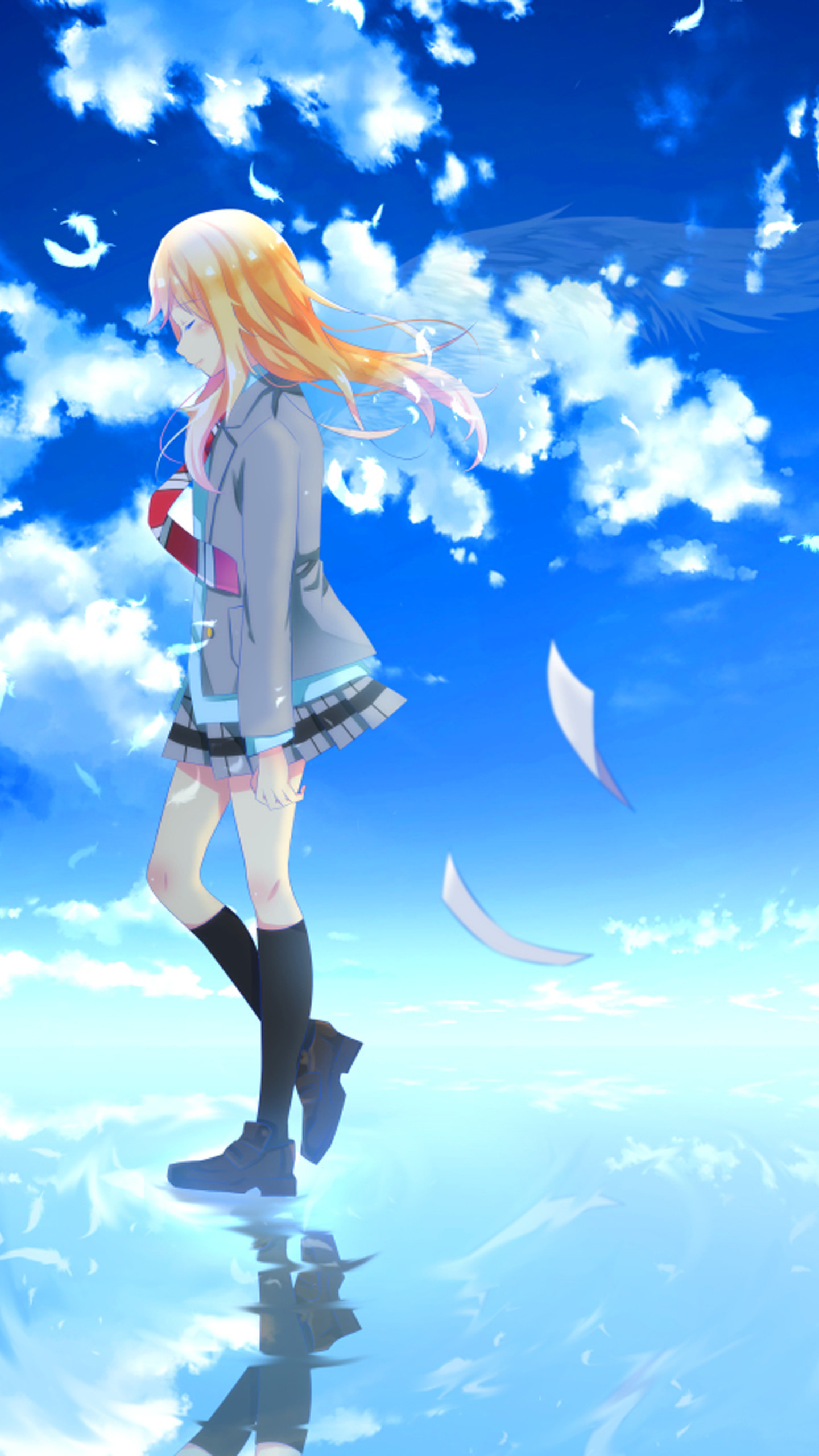 Kaori Miyazono, Your Lie in April, Floating sheet music pages, HD Phone wallpaper