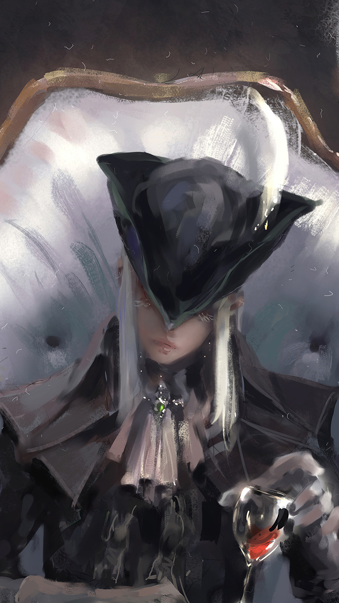 Lady Maria of the Astral Clocktower, hunter tricorn hat, glass of red wine, Full HD Phone wallpaper