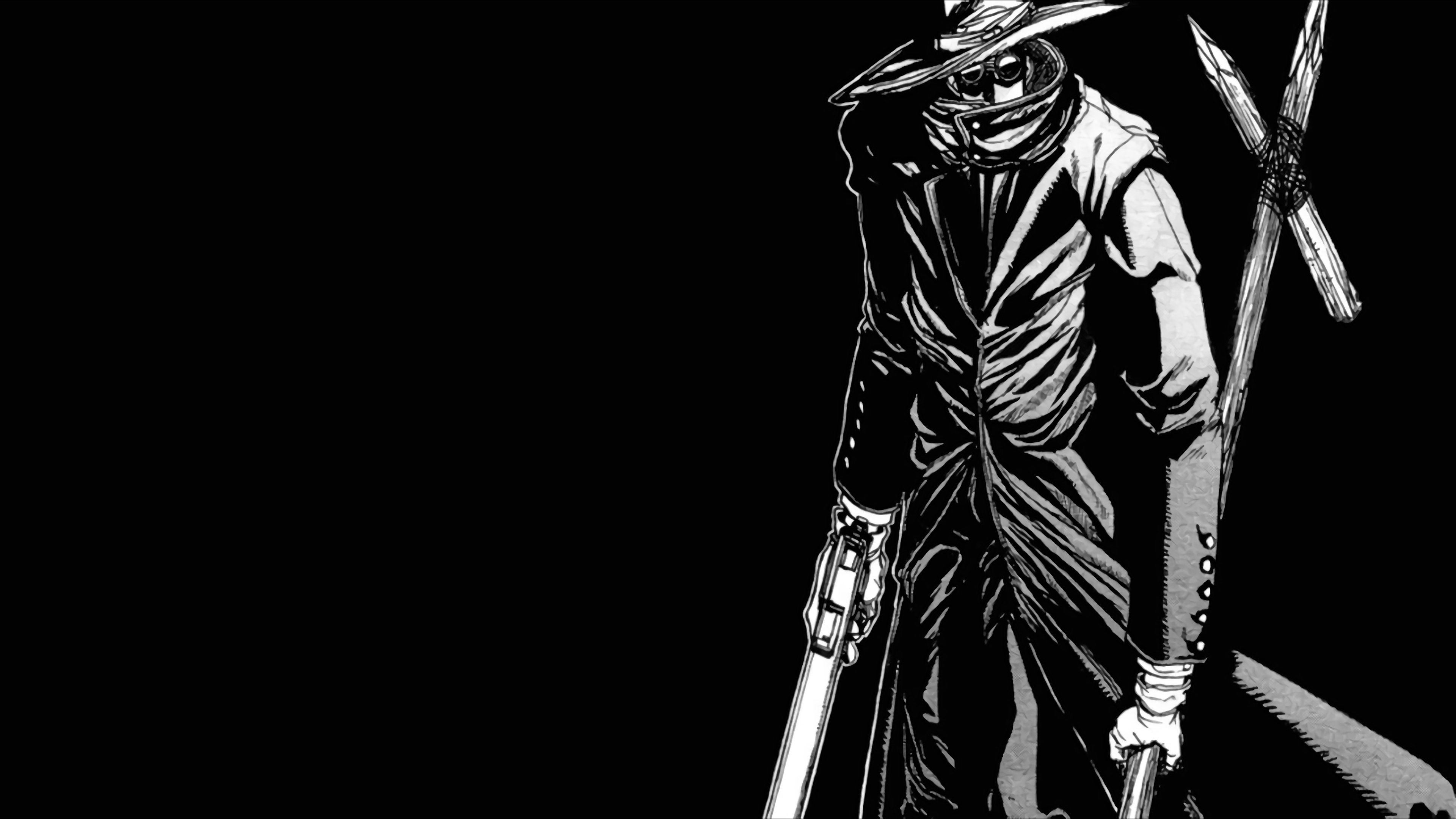 Hellsing Alucard, Monochrome wallpaper, Anime aesthetic, Stylized depiction, 3840x2160 4K Desktop