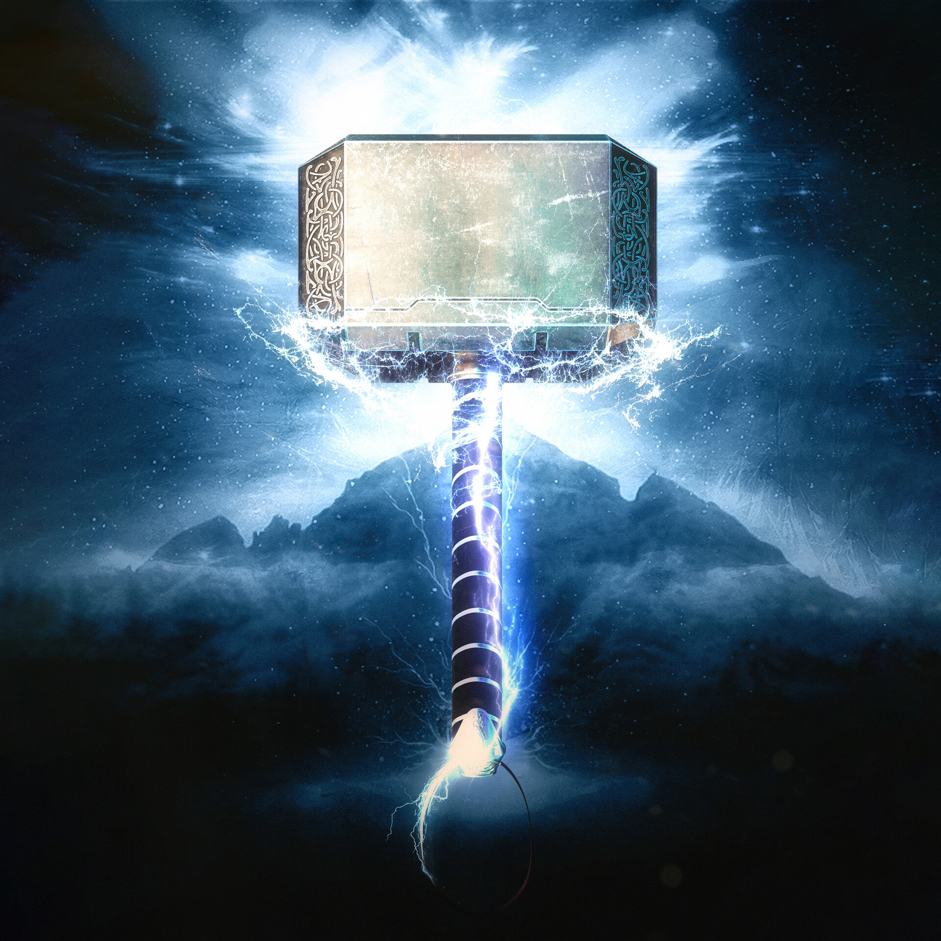 Mjolnir thors hammer, Detailed design, Asgardian weapon, Mythical artifact, 1920x1920 HD Phone