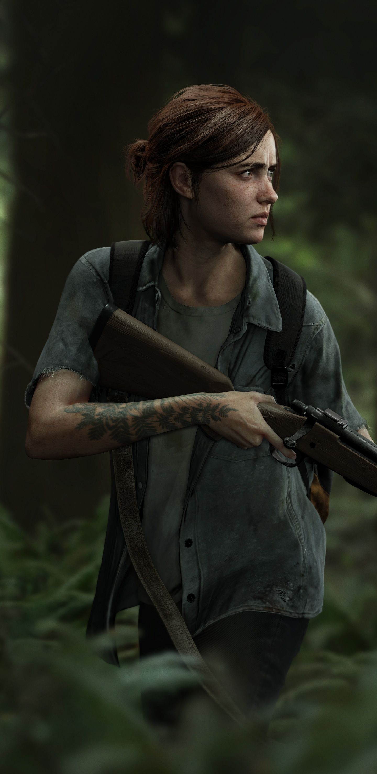 Ellie Williams, fern forearm tattoo, bolt-action hunting rifle, HD Phone wallpaper