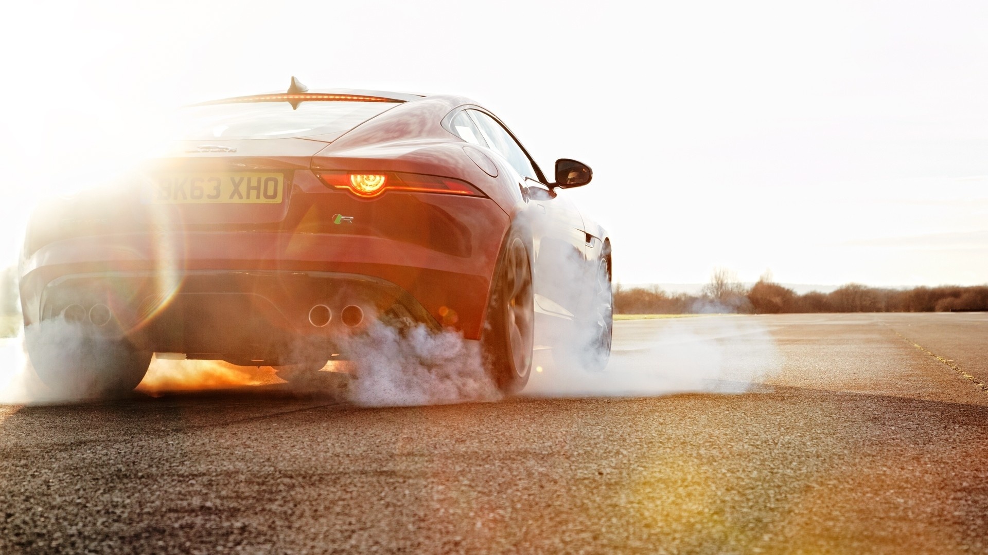 Jaguar car burnout, Driving, Jaguar F-TYPE, Smoke and speed, 1920x1080 Full HD Desktop