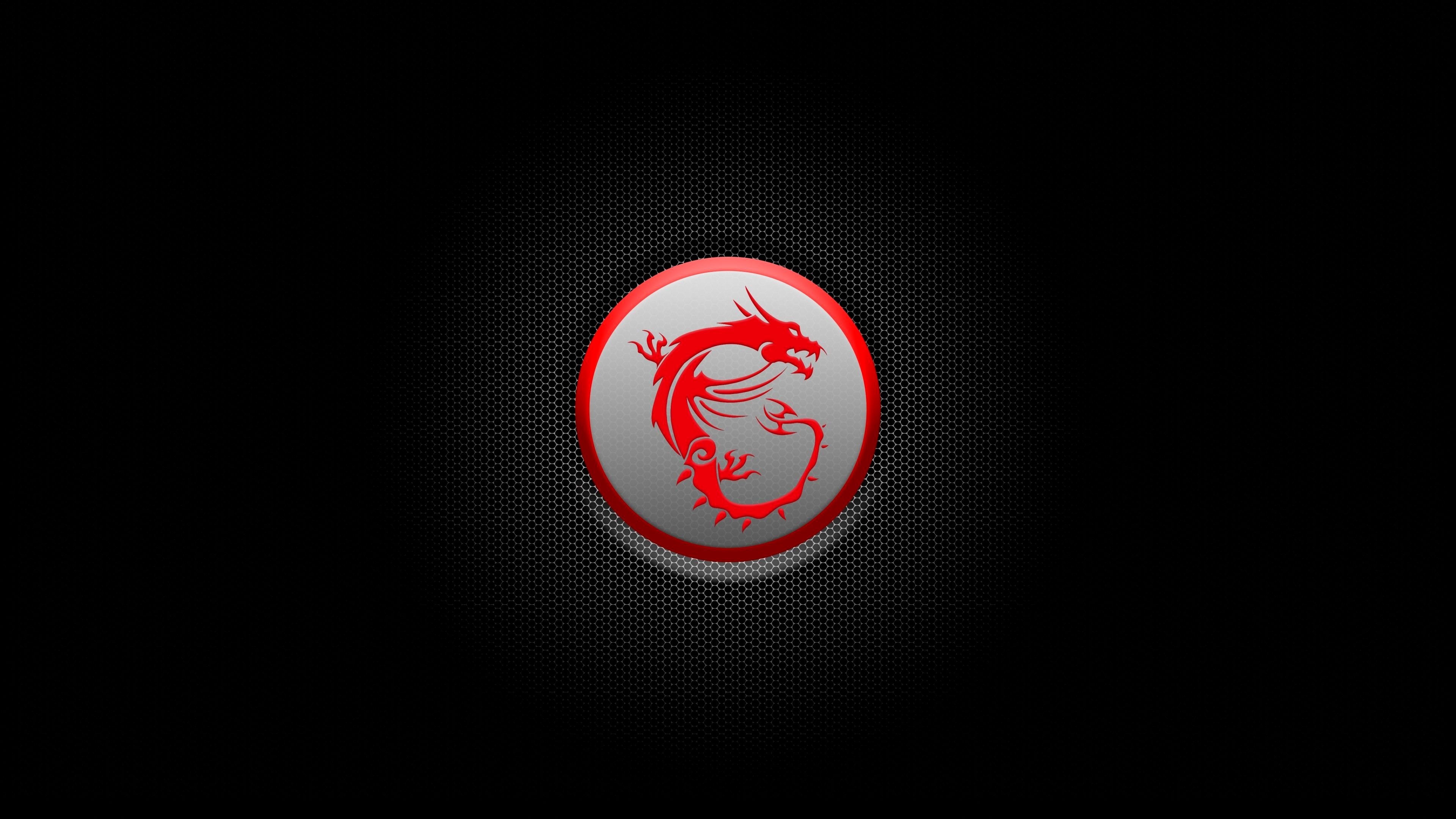 MSI Gaming Dragon emblem, circular white badge, black honeycomb mesh, 4K Desktop wallpaper