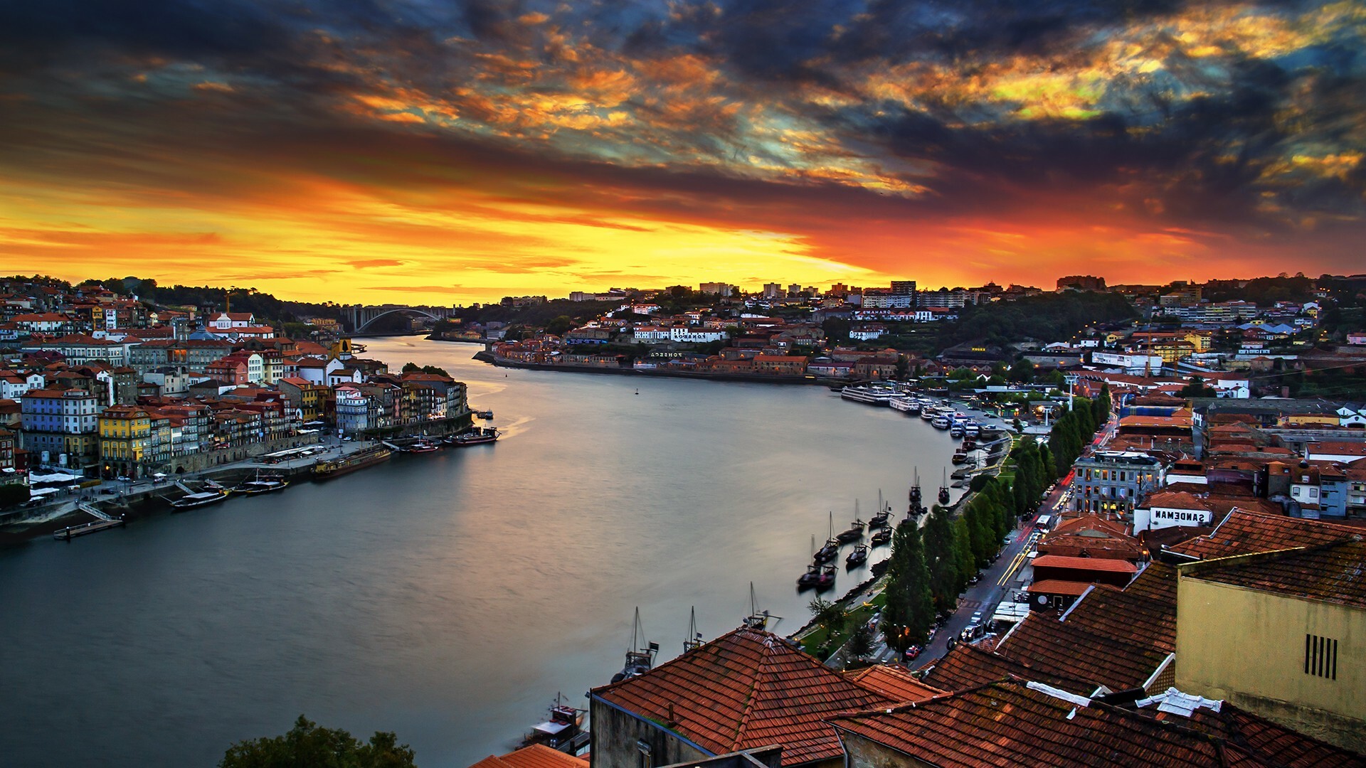 Porto's beauty, Charming port city, Serene sunset, River scenery, 1920x1080 Full HD Desktop