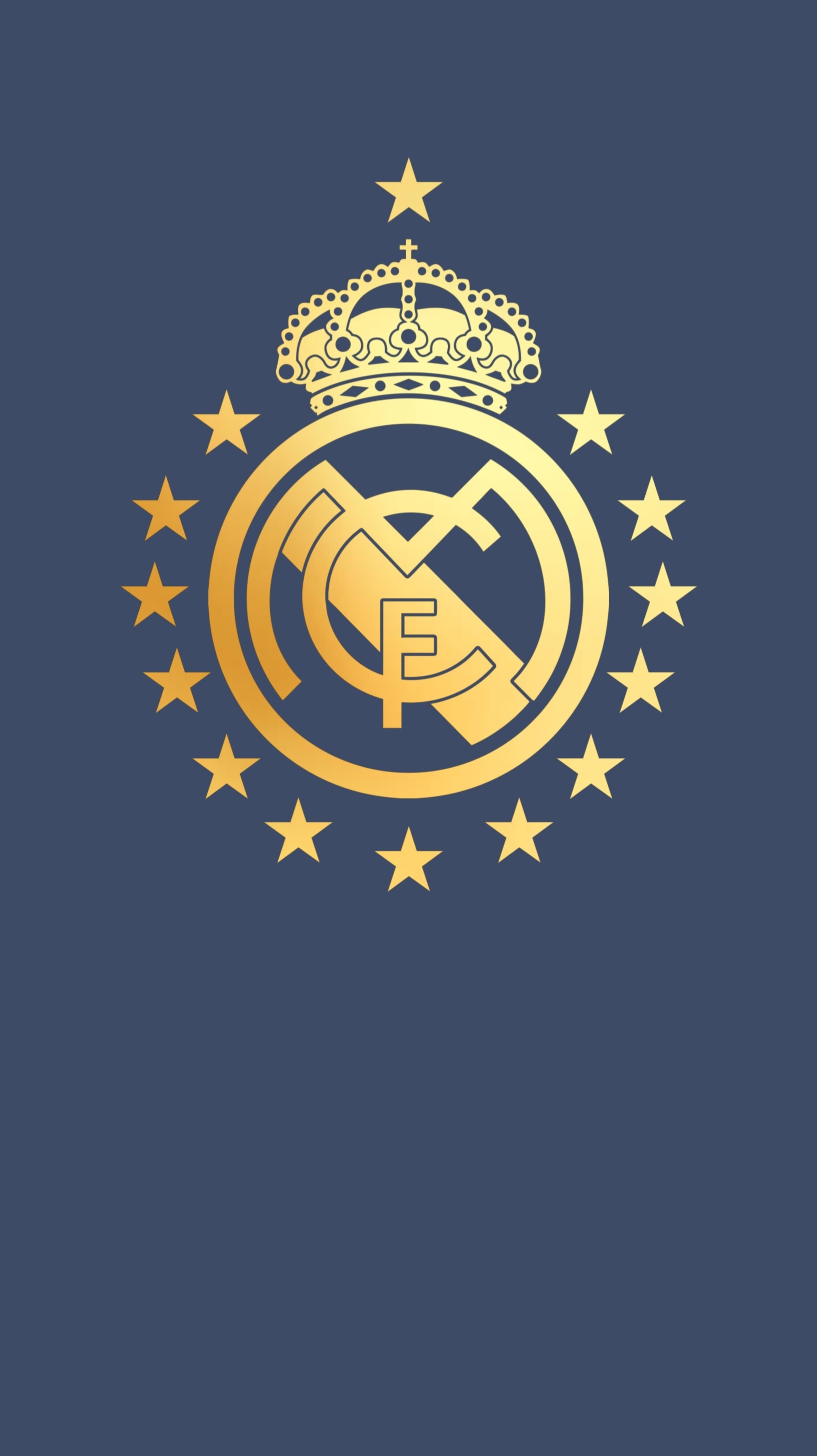 Real Madrid CF crest, fourteen gold stars, navy blue background, HD Phone wallpaper