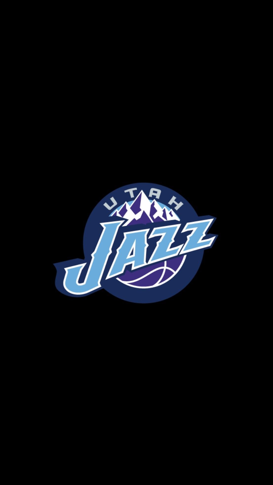 Utah Jazz logo, Snowy mountain script emblem, Plain black backdrop, HD Phone wallpaper