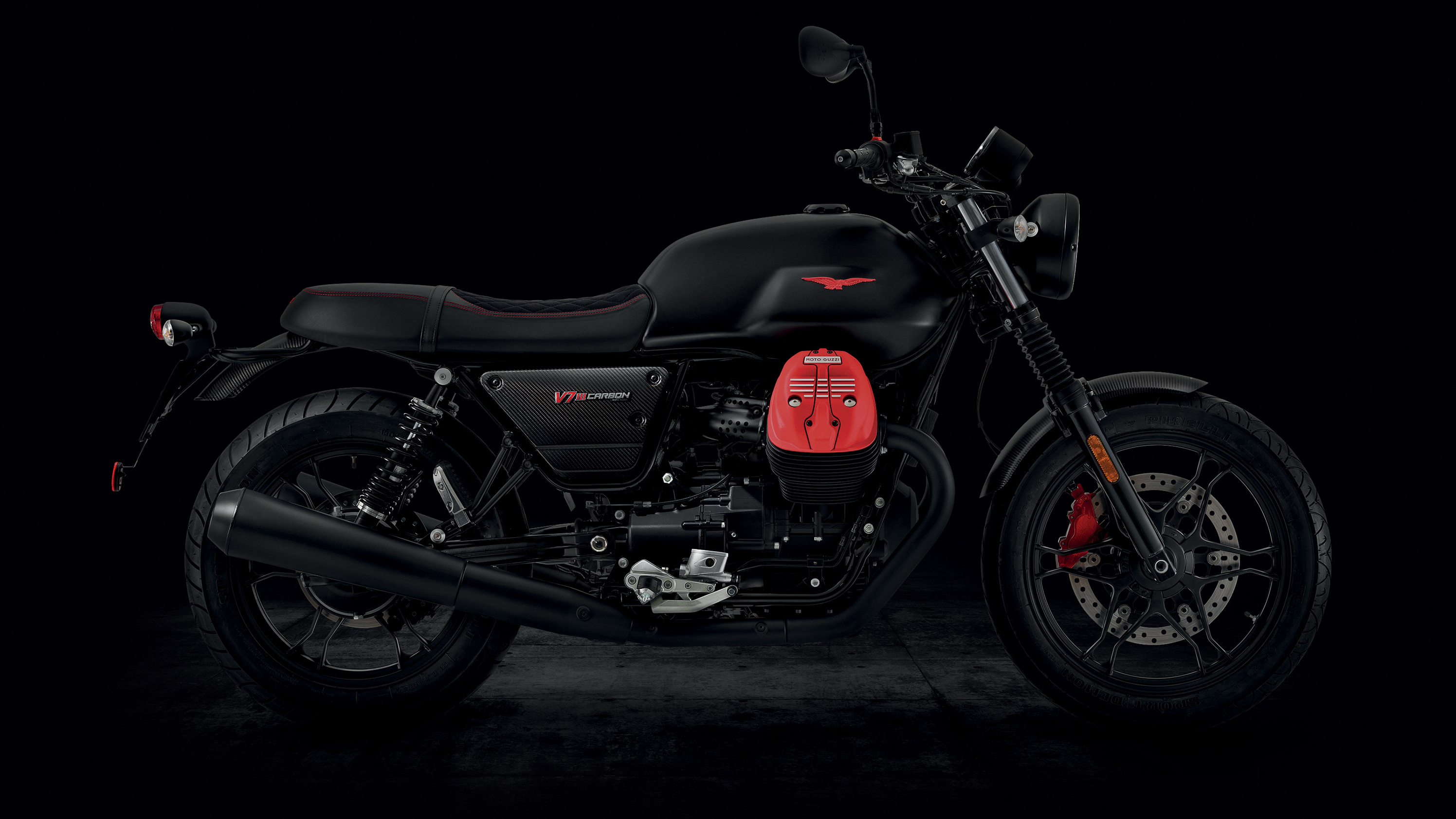 Moto Guzzi V7, 2018 model, Carbon dark edition, Top speed, 3000x1690 HD Desktop