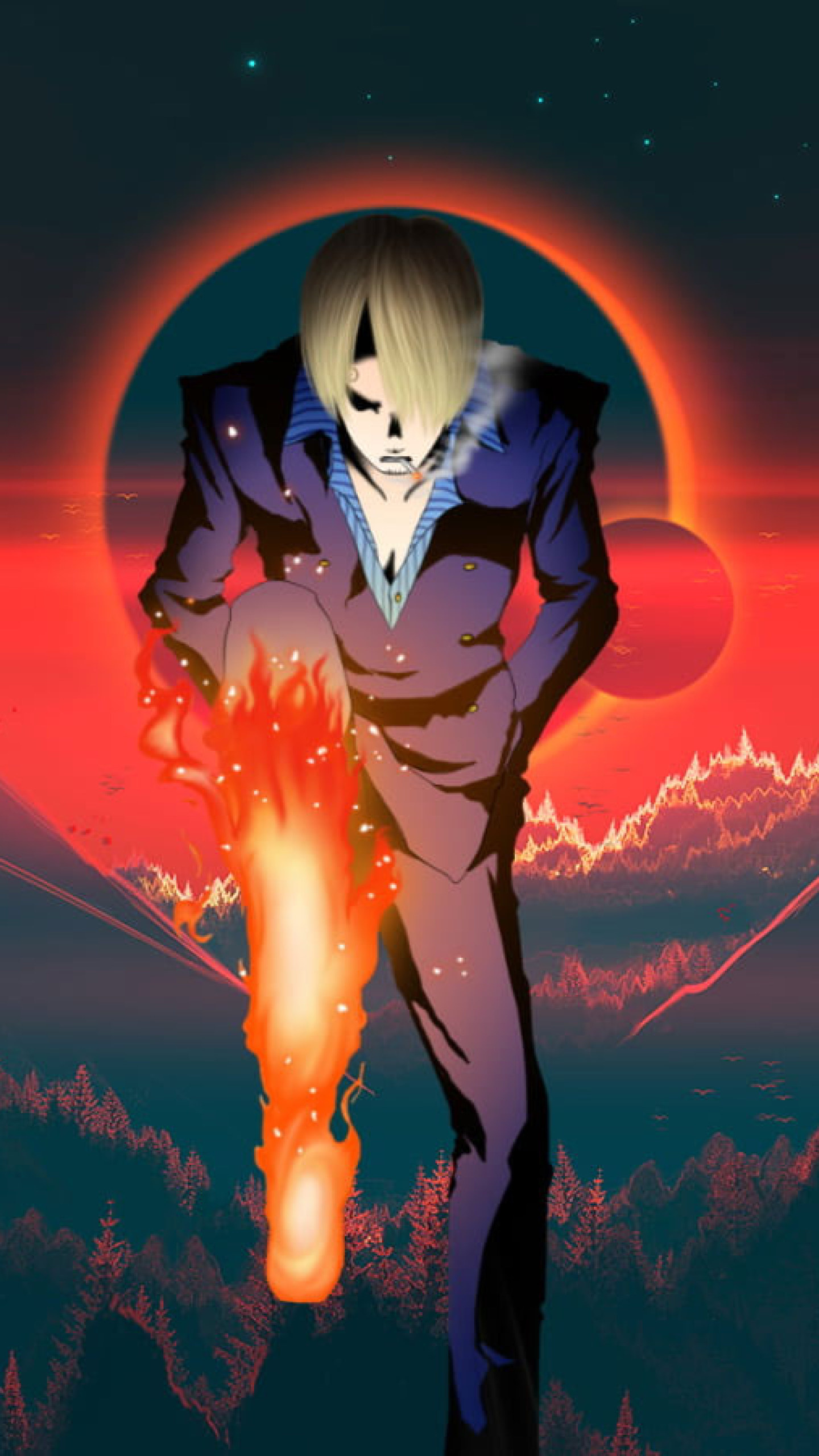Sanji, Diable Jambe, solar eclipse landscape, HD Phone wallpaper