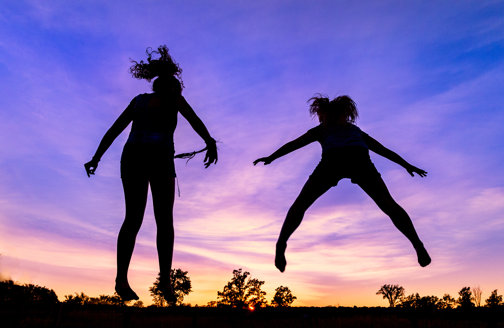 Floating in the sky, Weightless play, Trampoline fun, Summer evening, 2050x1340 HD Desktop