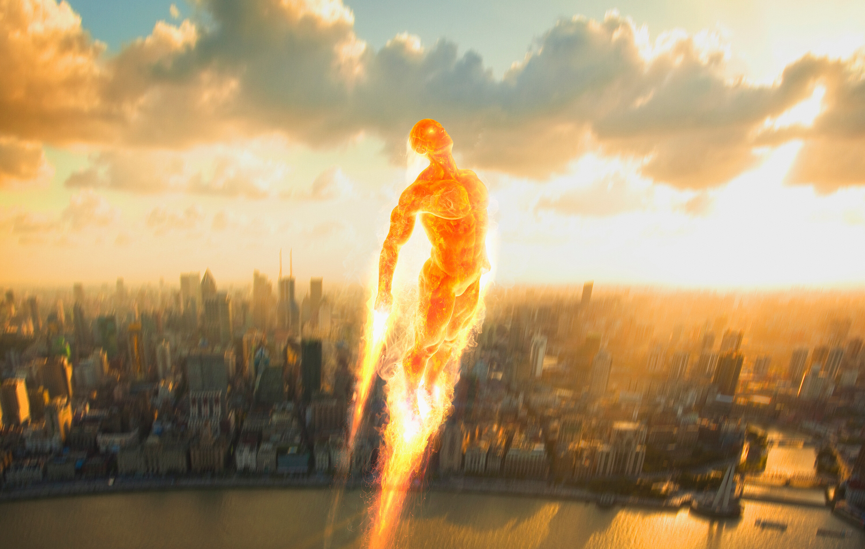 Human Torch, Fiery superhero, Flame manipulation, Marvel Comics, 3000x1910 HD Desktop