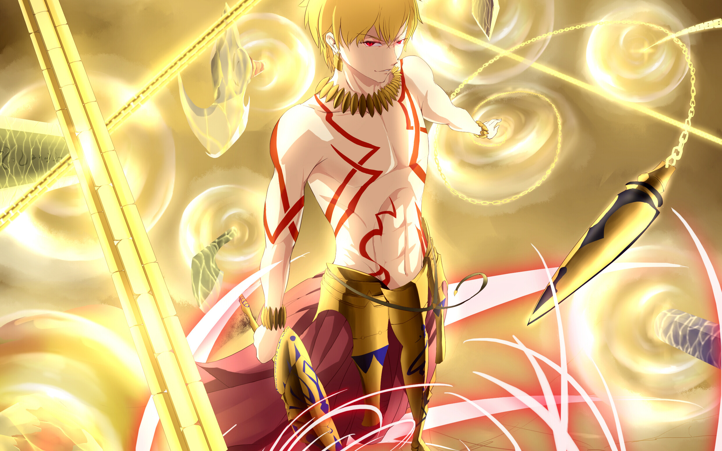 Gilgamesh, Fate/Zero, Anime antagonist, Gold armor, 2480x1550 HD Desktop