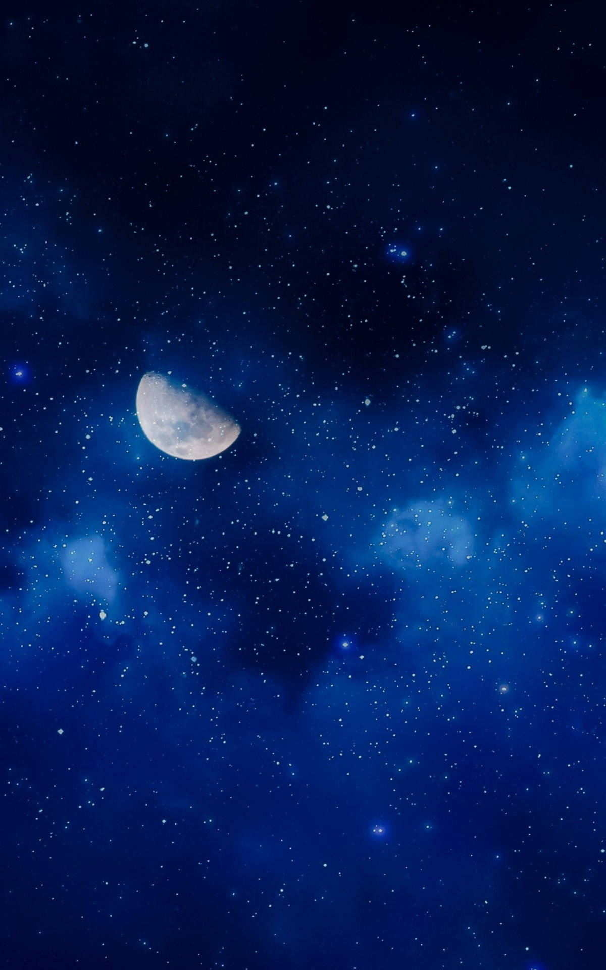 illuminated half moon, dense starry sky, wispy night clouds, HD Phone wallpaper