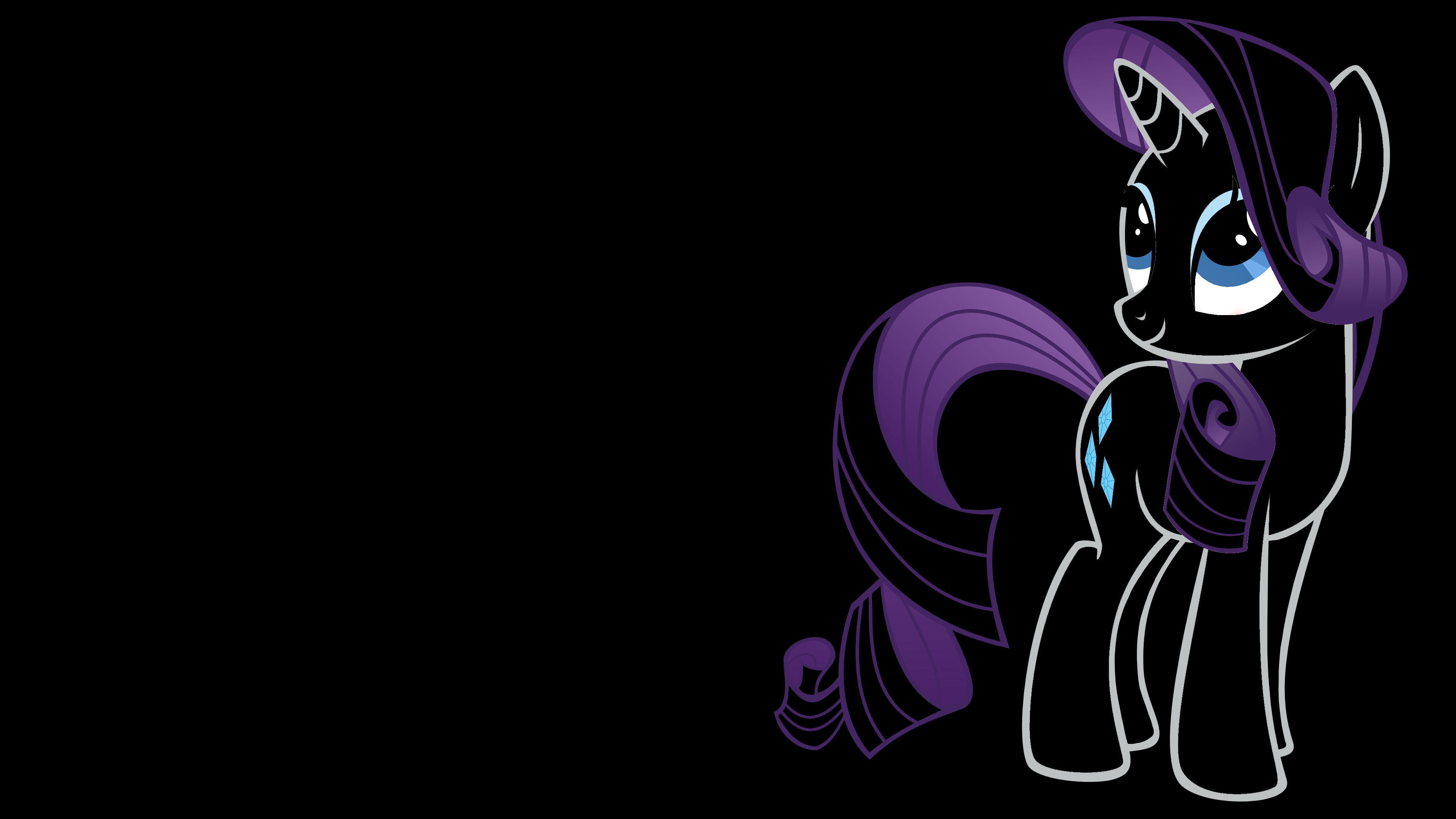 Rarity, Diamond cutie mark, Minimalist black backdrop, 4K Desktop wallpaper