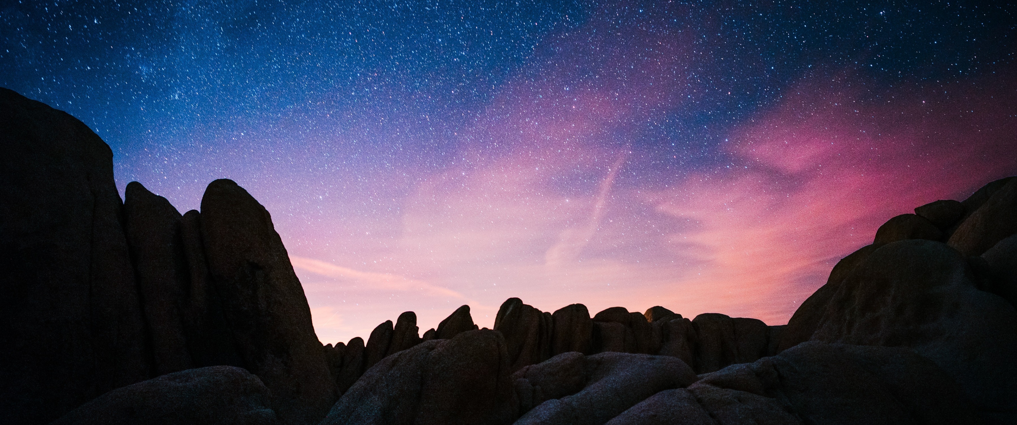 Rock formations, 4K wallpaper, Joshua Tree National Park, California nature, 3440x1440 Dual Screen Desktop