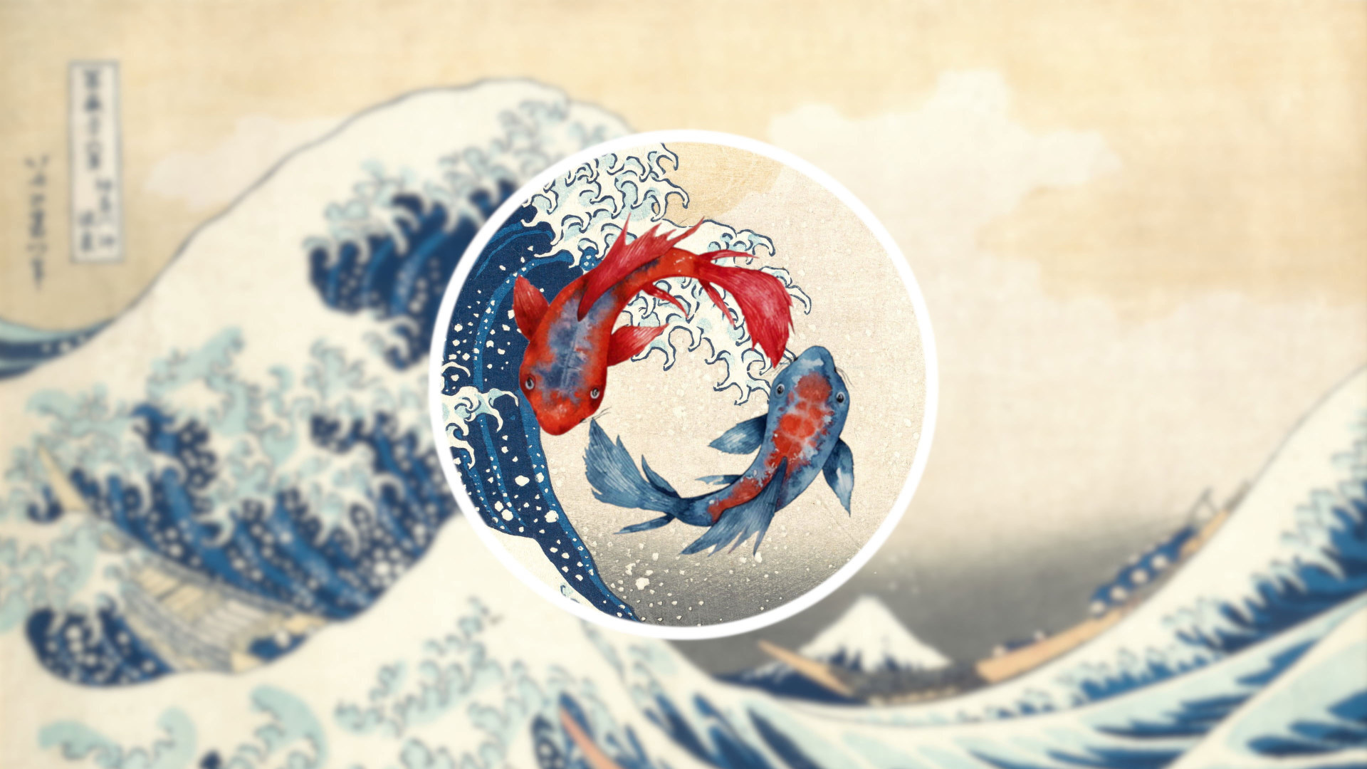 Koi, Great Wave off Kanagawa Wallpaper, 1920x1080 Full HD Desktop