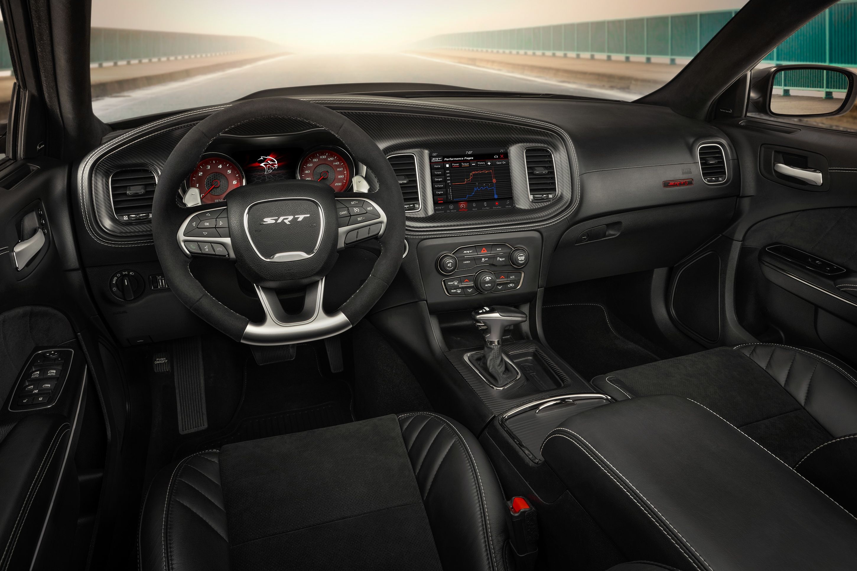Dodge Charger SRT Hellcat interior, SRT flat-bottom steering wheel, Hellcat instrument cluster, HD Desktop wallpaper
