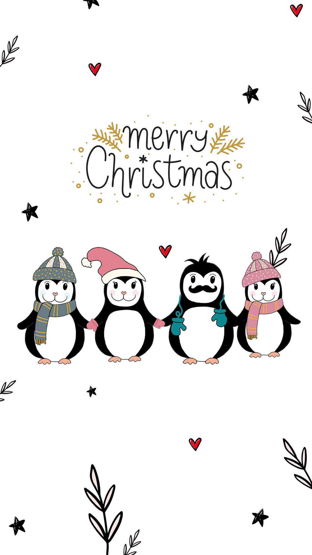 Penguins, Cute Christmas Wallpaper, 1080x1920 Full HD Phone