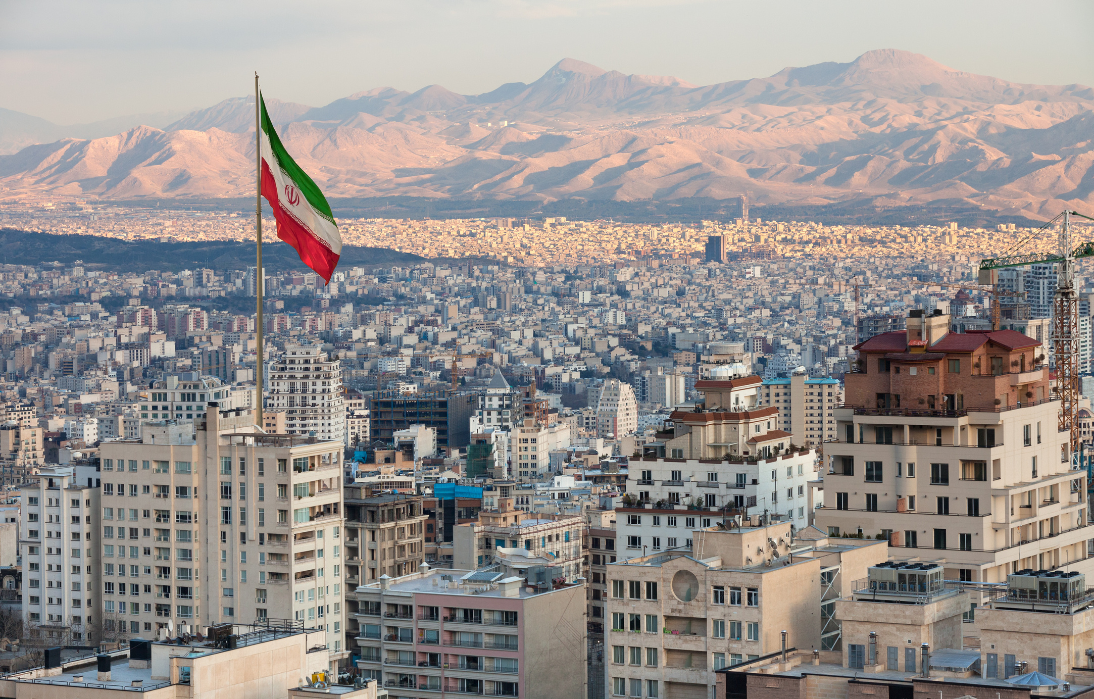 Flag of Iran, Tehran cityscape, Alborz Mountains, HD Desktop wallpaper