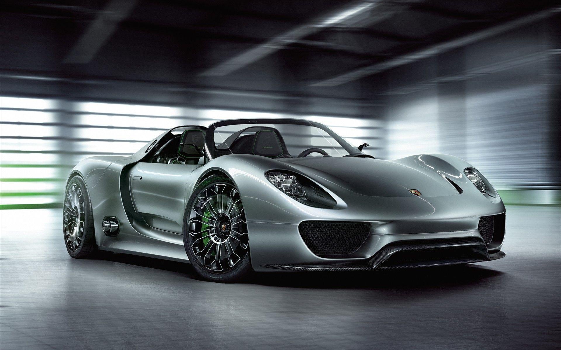 Porsche 918 Spyder Concept, Acid green brake calipers, Industrial showroom interior, HD Desktop wallpaper