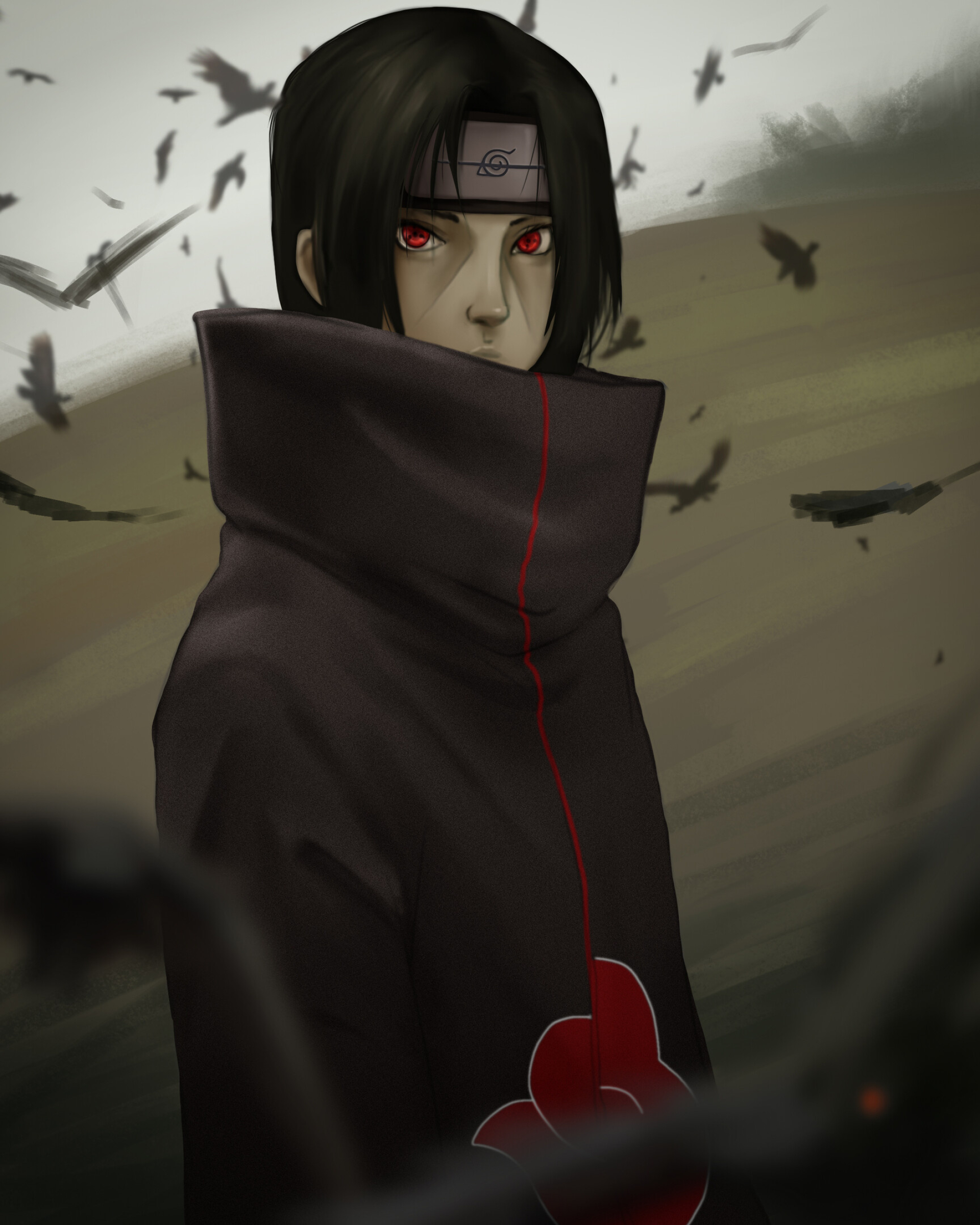 Itachi Uchiha, Akatsuki cloak, flying crows, HD Phone wallpaper