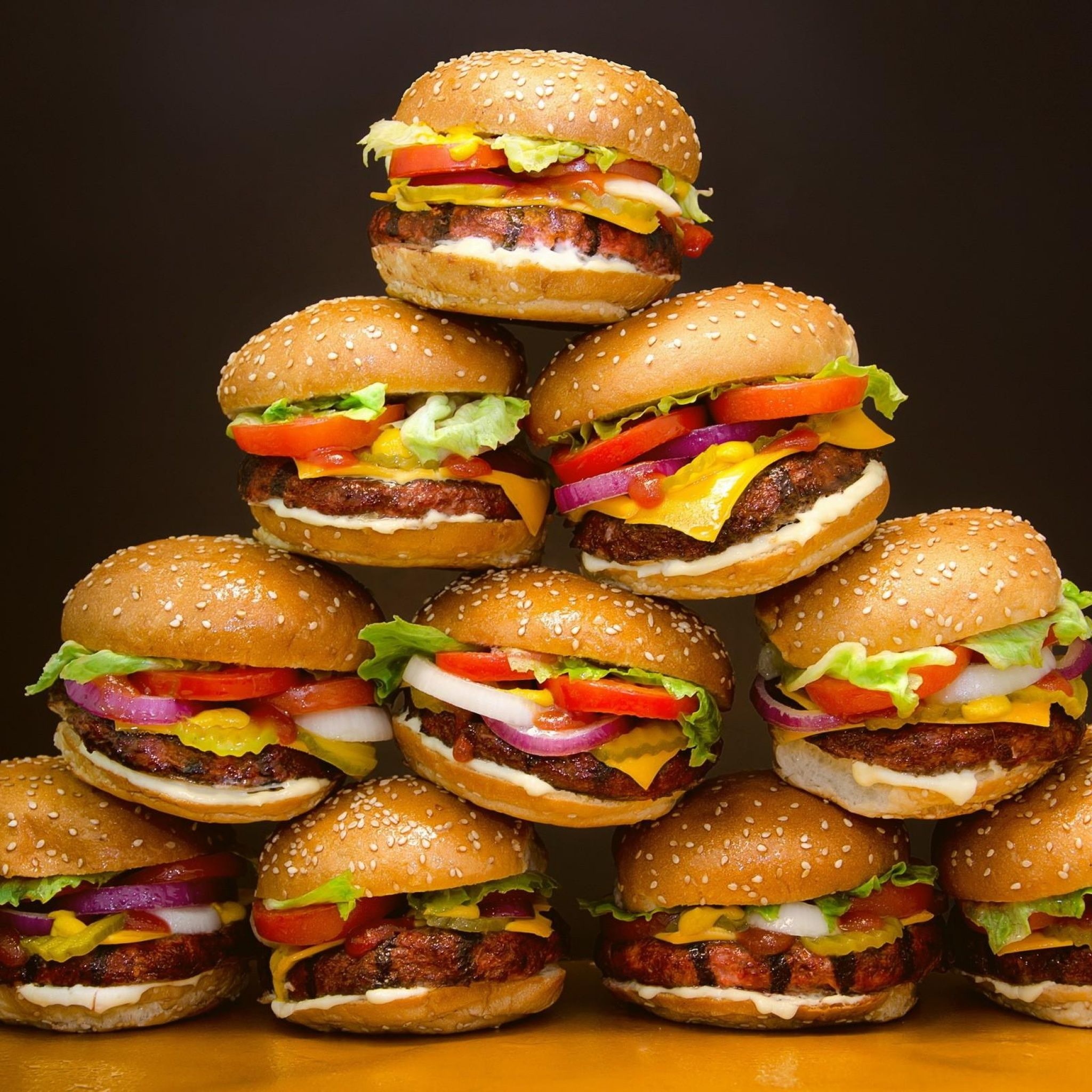 Pyramid of Burgers, Hamburgers Wallpaper, 2050x2050 HD Phone