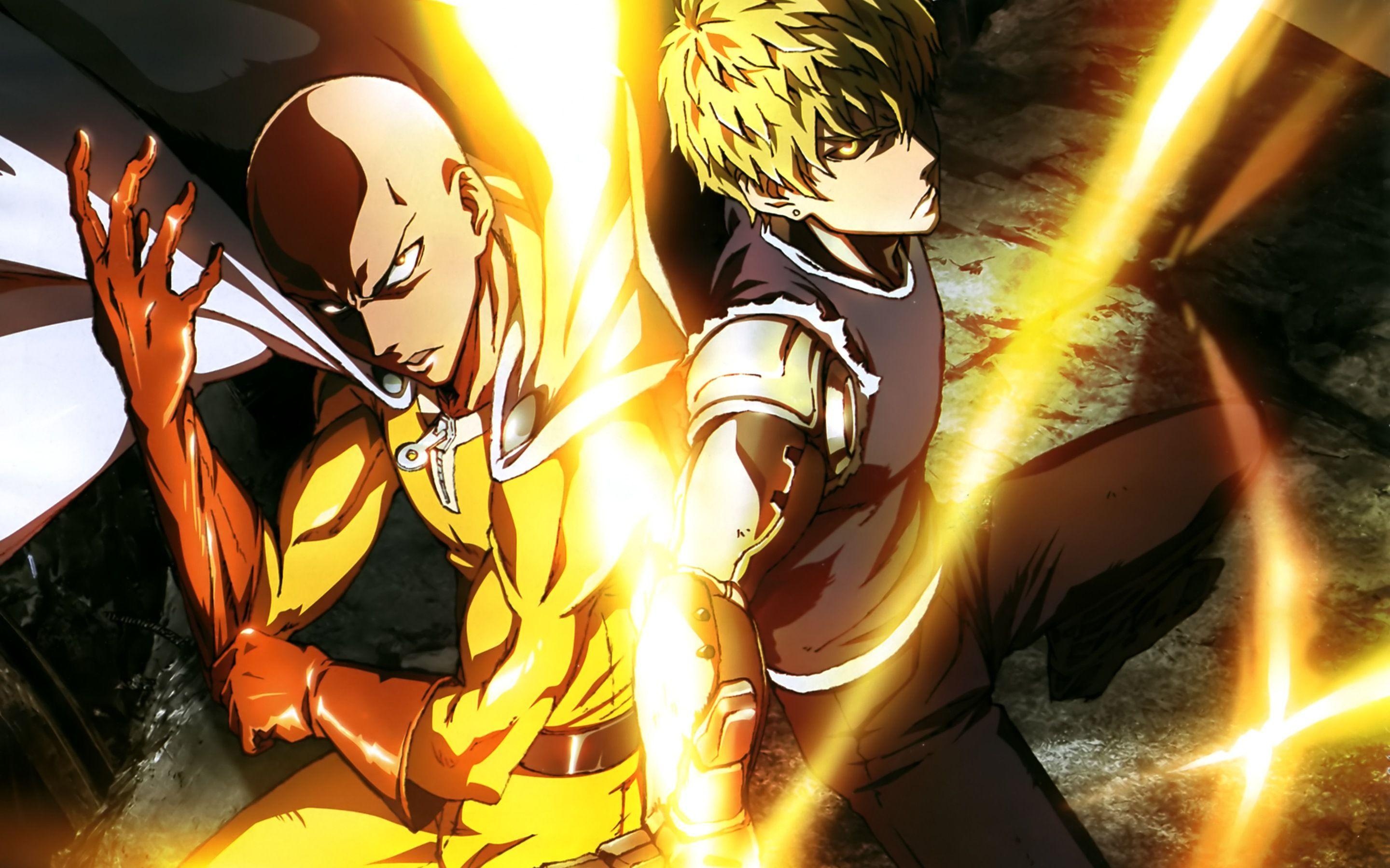 Saitama, Genos, One-Punch Man, Glowing energy beams, HD Desktop wallpaper