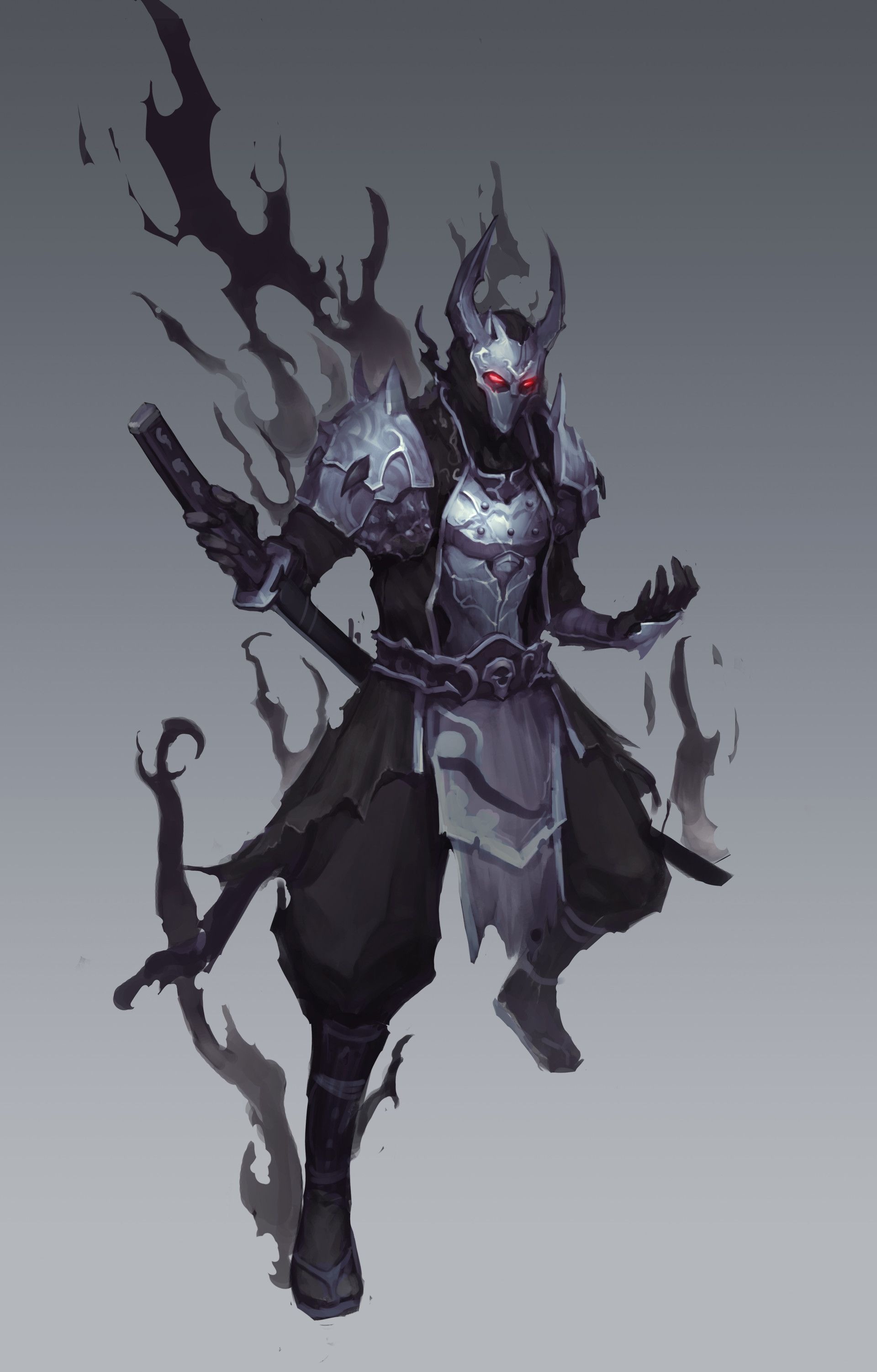 Horned demon ninja, Silver plated ninja armor, Swirling black shadow aura, HD Phone wallpaper