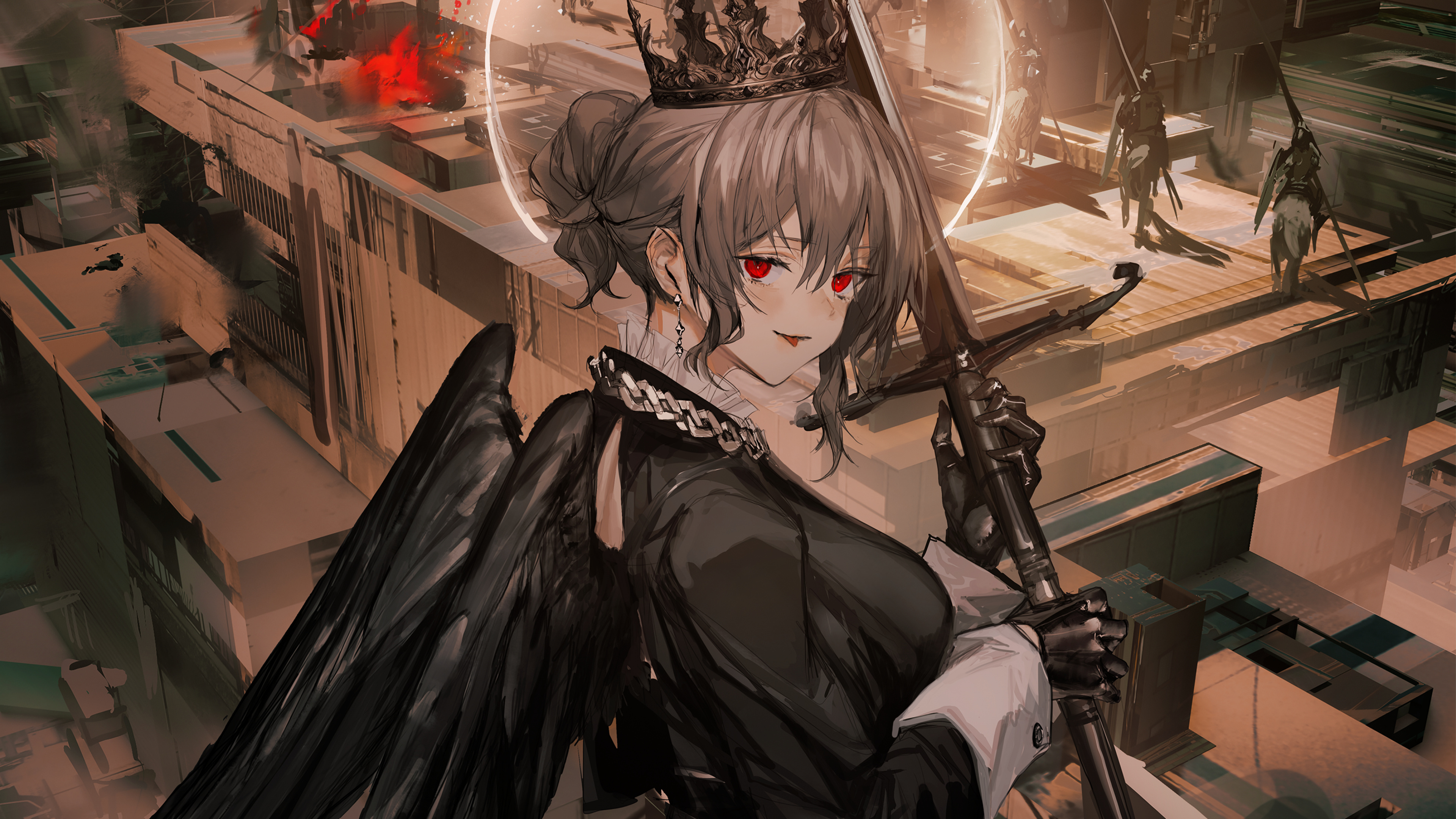 Gothic Anime, Dark angel, Gothic anime girl, Red eyes, 3840x2160 4K Desktop