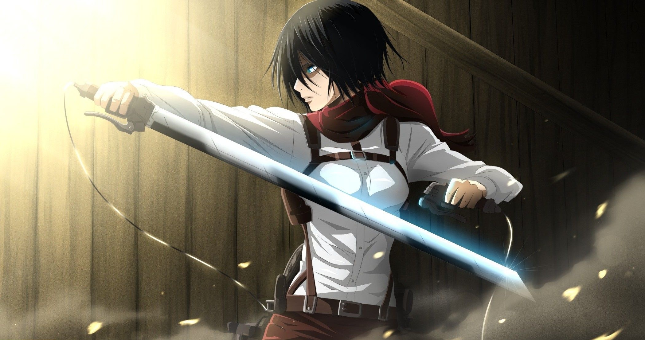 Mikasa Ackerman, ultrahard steel blade, red scarf, HD Desktop wallpaper