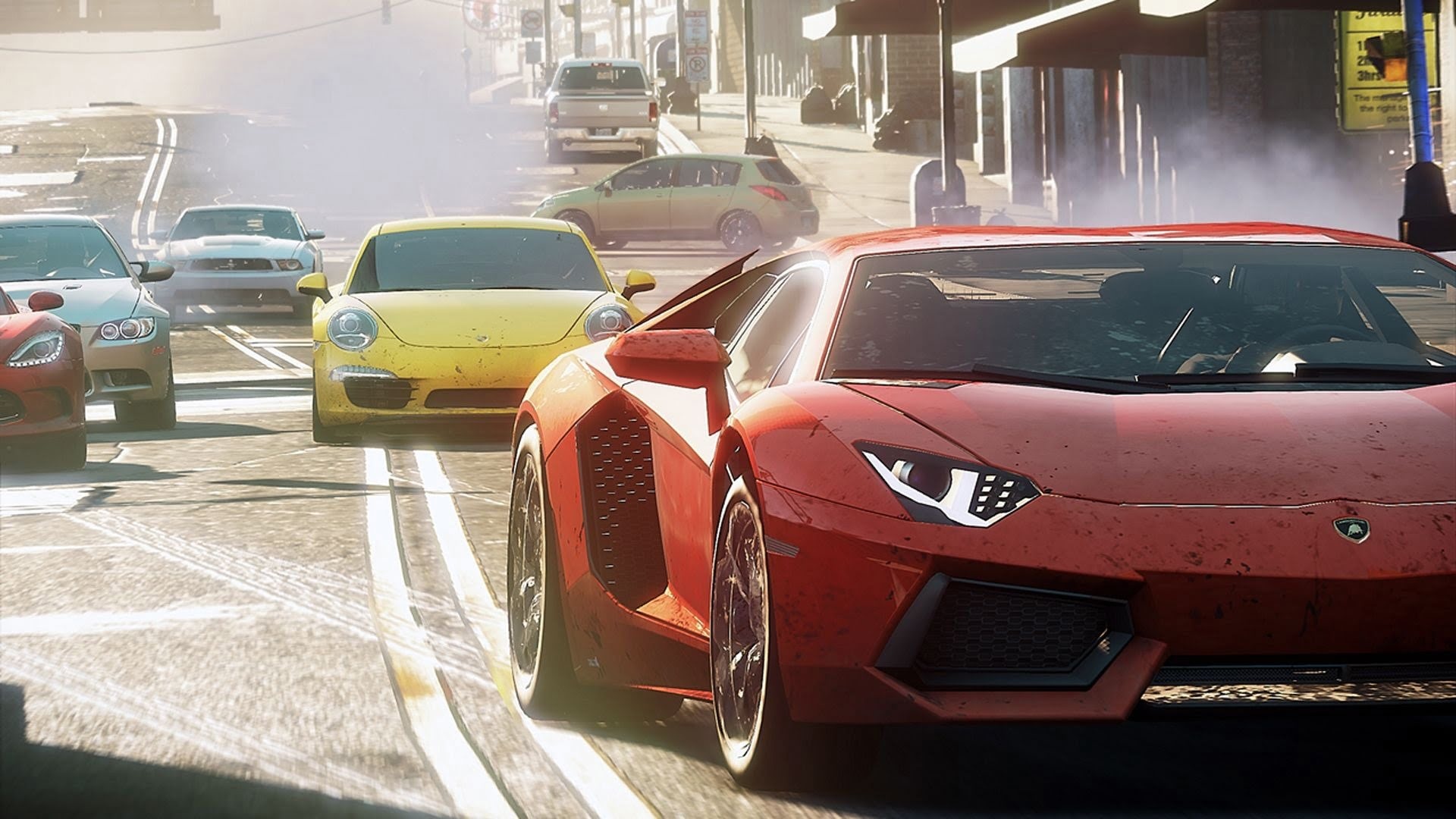 Lamborghini Aventador LP 700-4, Porsche 911 Carrera S, Ford Mustang Boss 302, Need for Speed Most Wanted, Full HD Desktop wallpaper