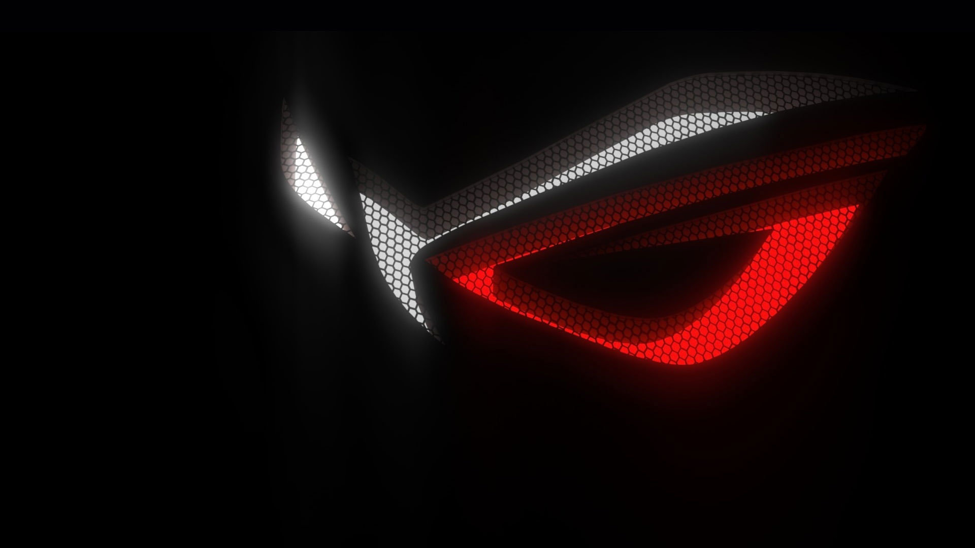 ASUS Republic of Gamers logo, Honeycomb mesh surface, Red backlit glow, Full HD Desktop wallpaper