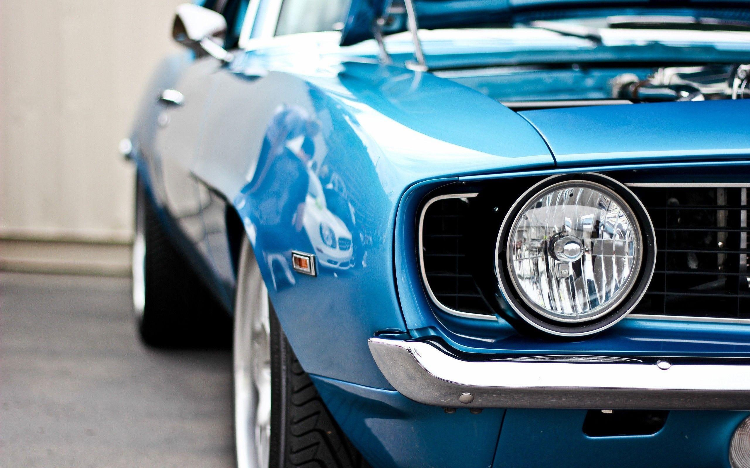 1969 Chevrolet Camaro, round chrome headlight, metallic blue finish, HD Desktop wallpaper
