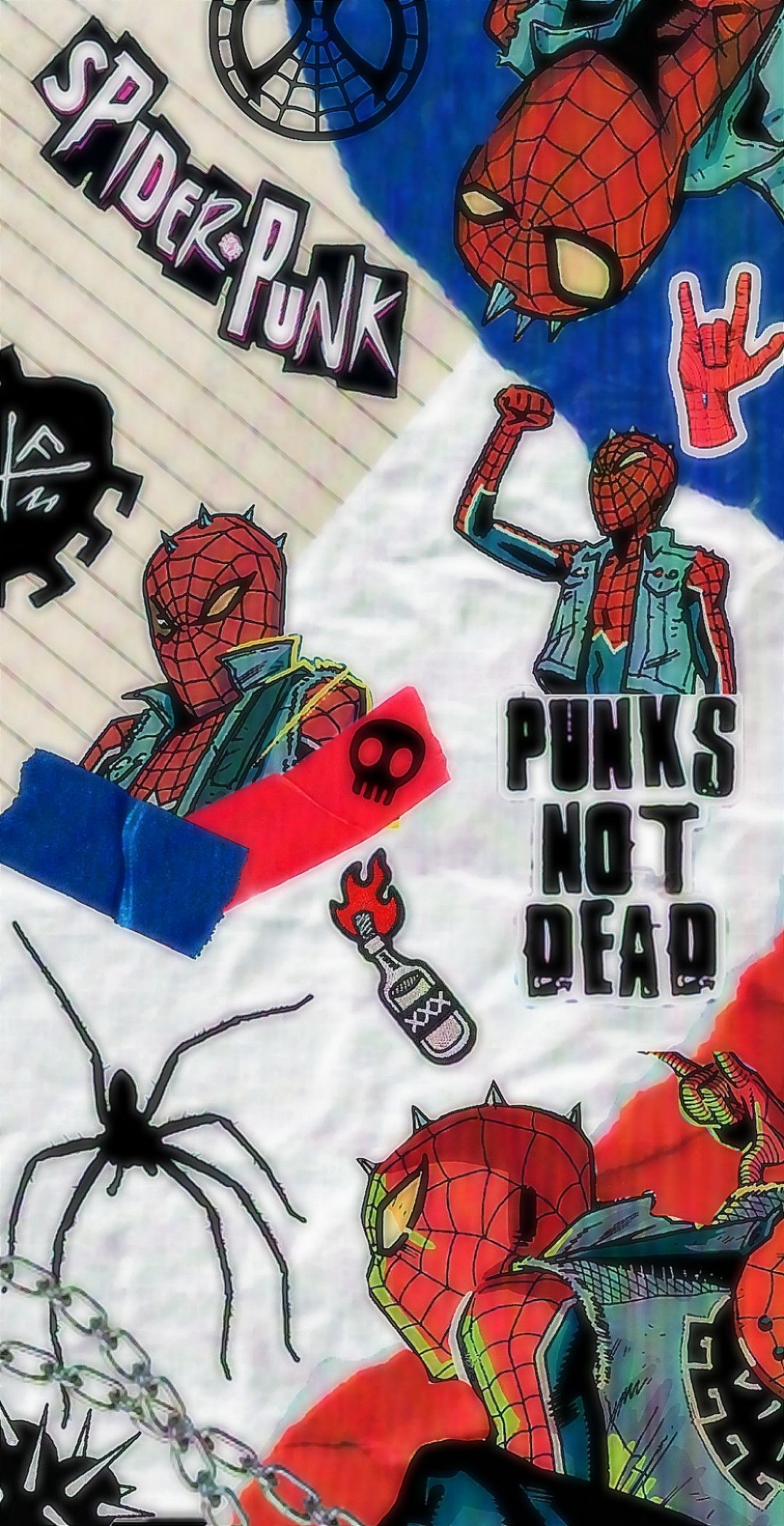 Across the Spider-Verse, Spider-Punk (Hobie Brown), Spider-Man, Spiked mask illustrations, Torn paper collage, HD Phone wallpaper