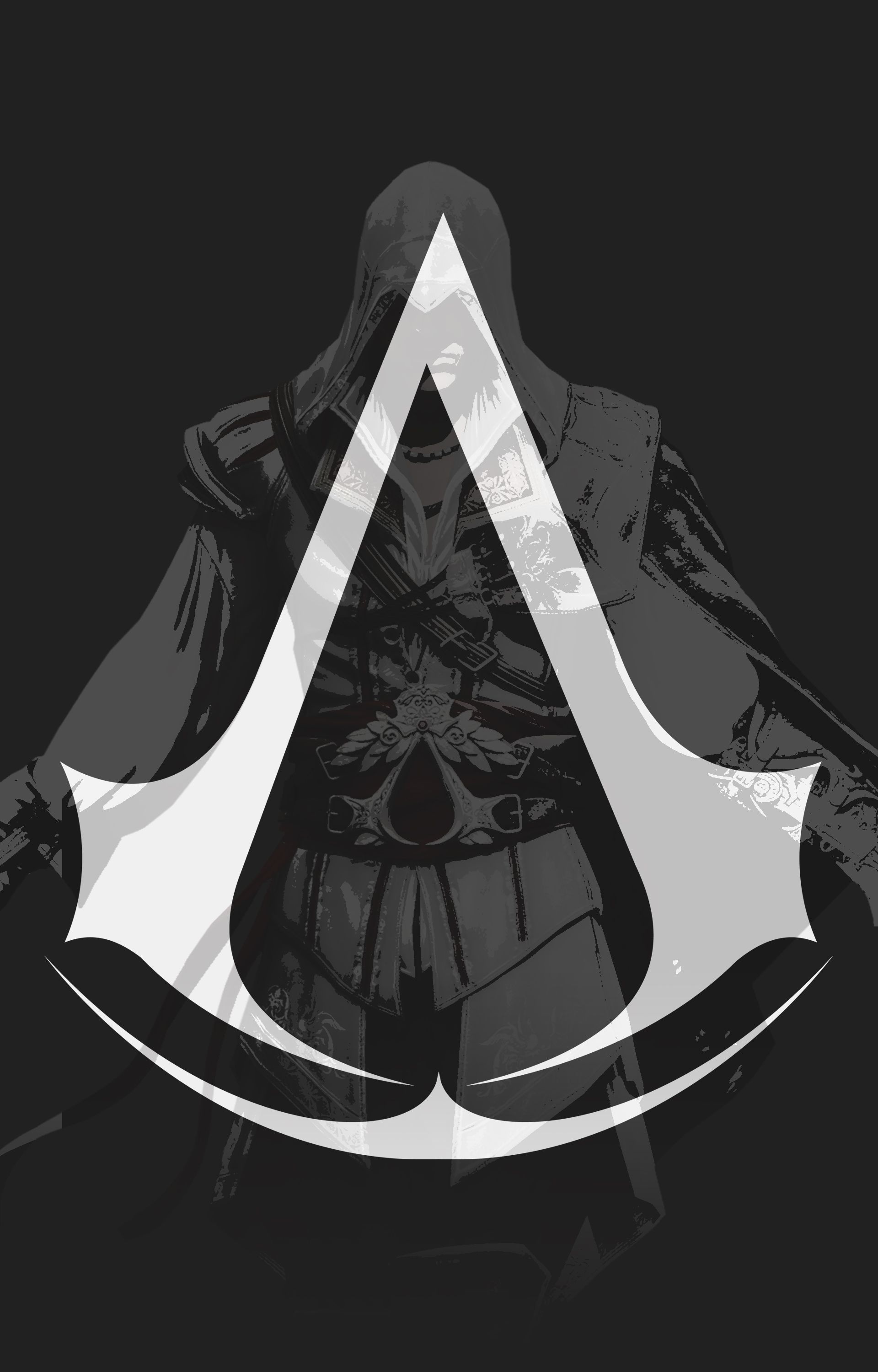 Assassin's Creed crest, Ezio Auditore da Firenze, Monochrome dark aesthetic, HD Phone wallpaper
