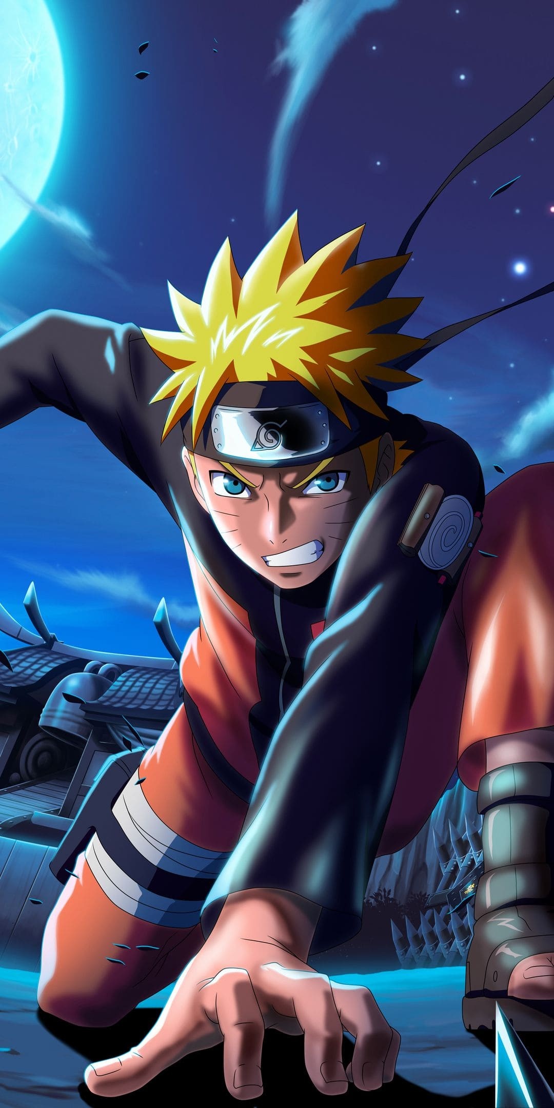 Naruto Uzumaki, Leaf Village headband, glowing full moon, HD Phone wallpaper