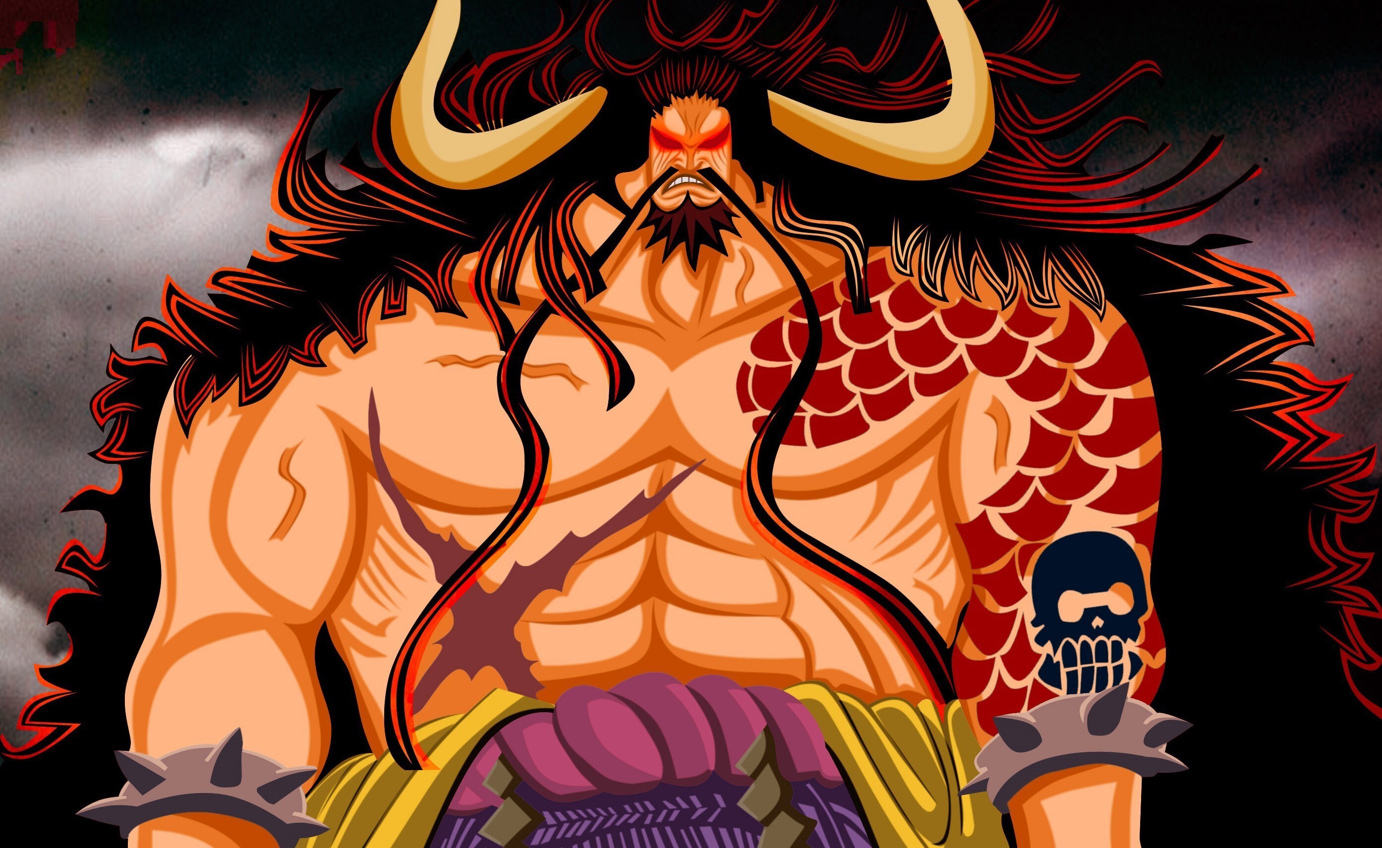 Kaido, Beasts Pirates, Blue horns, Dragon tattoo sleeve, Spiked kanabo, HD Desktop wallpaper
