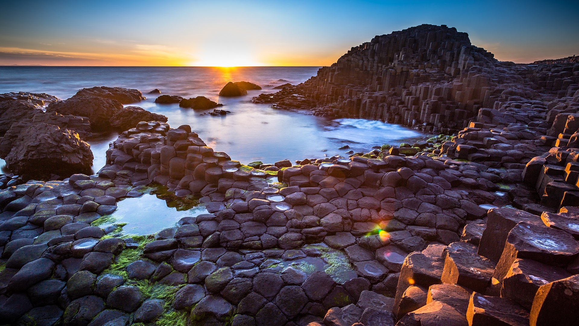 Sunset, Giants Causeway, County Antrim, Northern Ireland, 1920x1080 Full HD Desktop