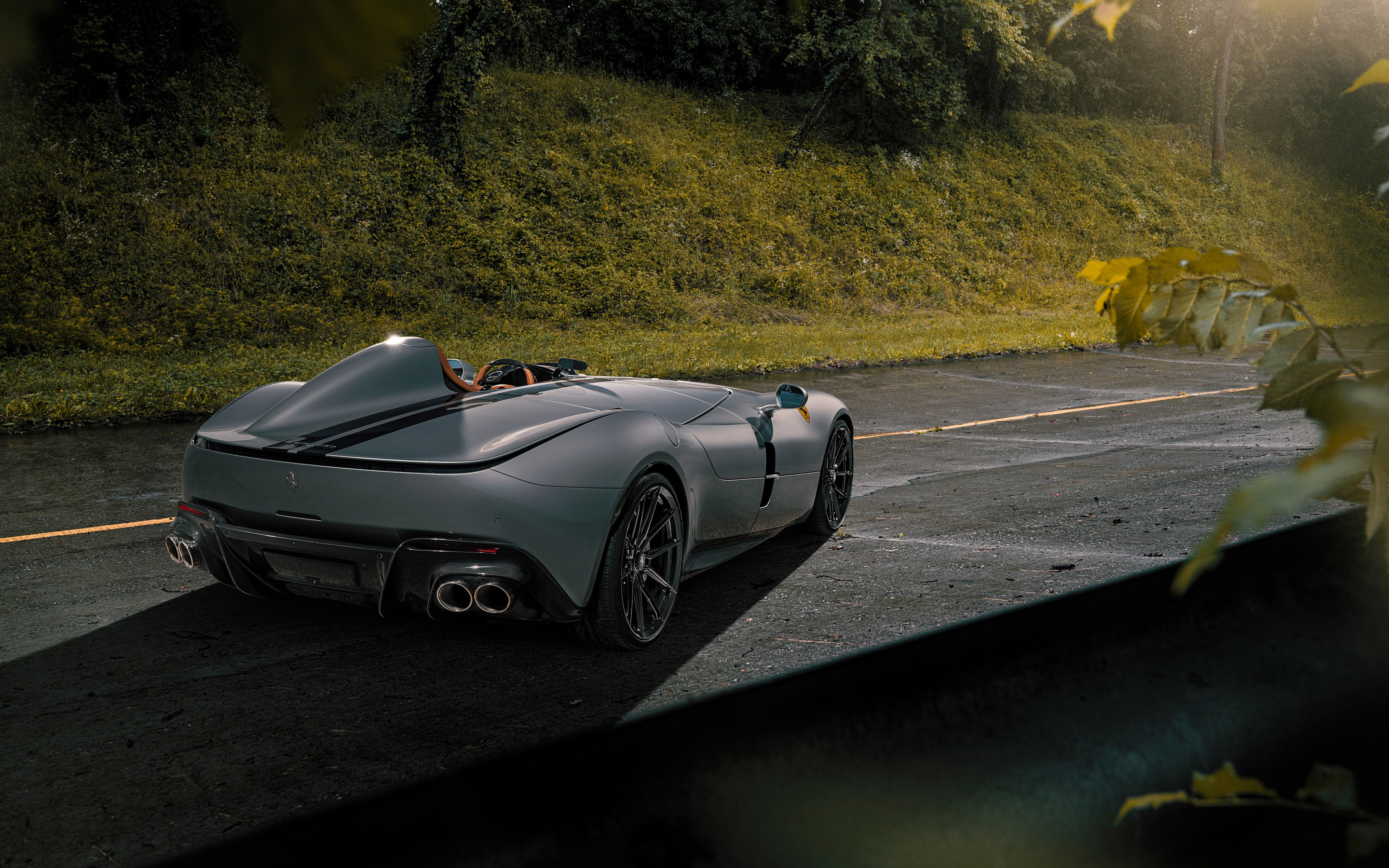 Ferrari Monza, Novitec rear view, Gray Ferrari beauty, Supercar sensation, 2880x1800 HD Desktop