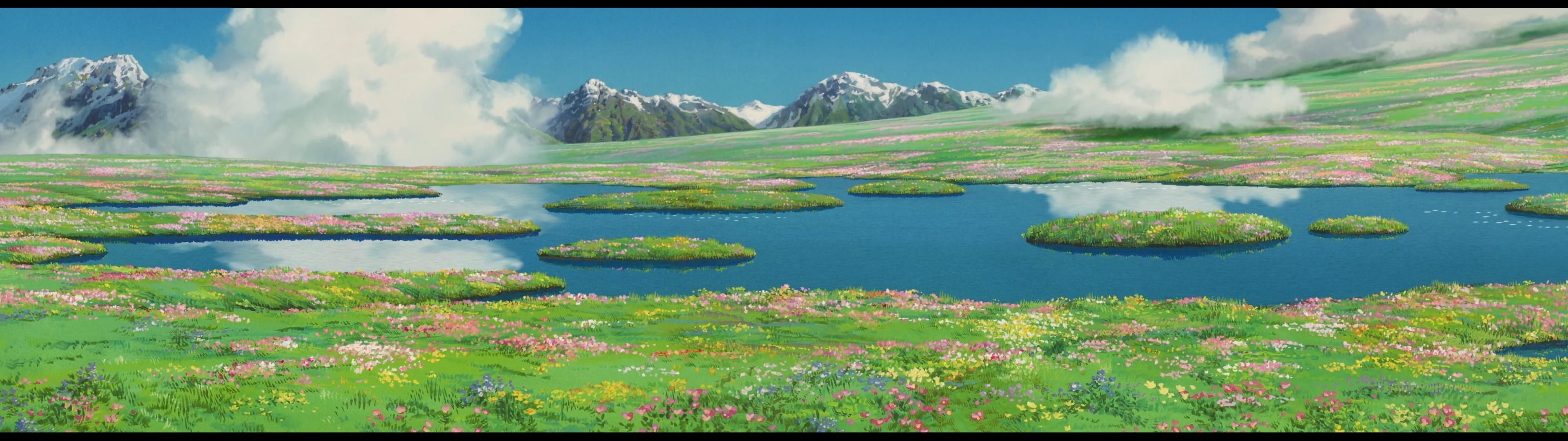 Howl's Moving Castle, Studio Ghibli, Dual screen wallpapers, backgrounds, 3840x1080 Dual Screen Desktop