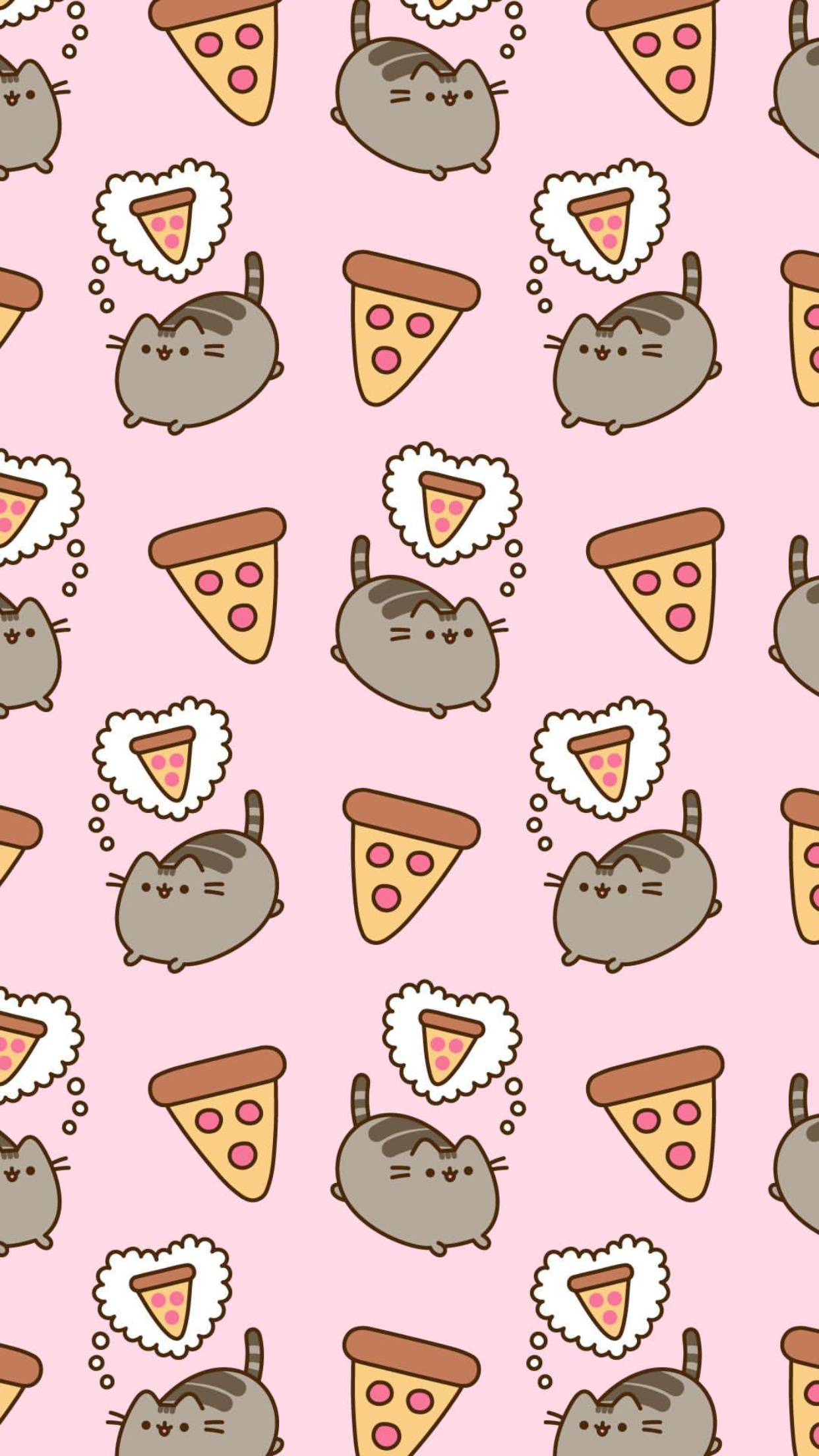 Pusheen the Cat, Pepperoni pizza slice illustration, Pink repeating pattern, HD Phone wallpaper