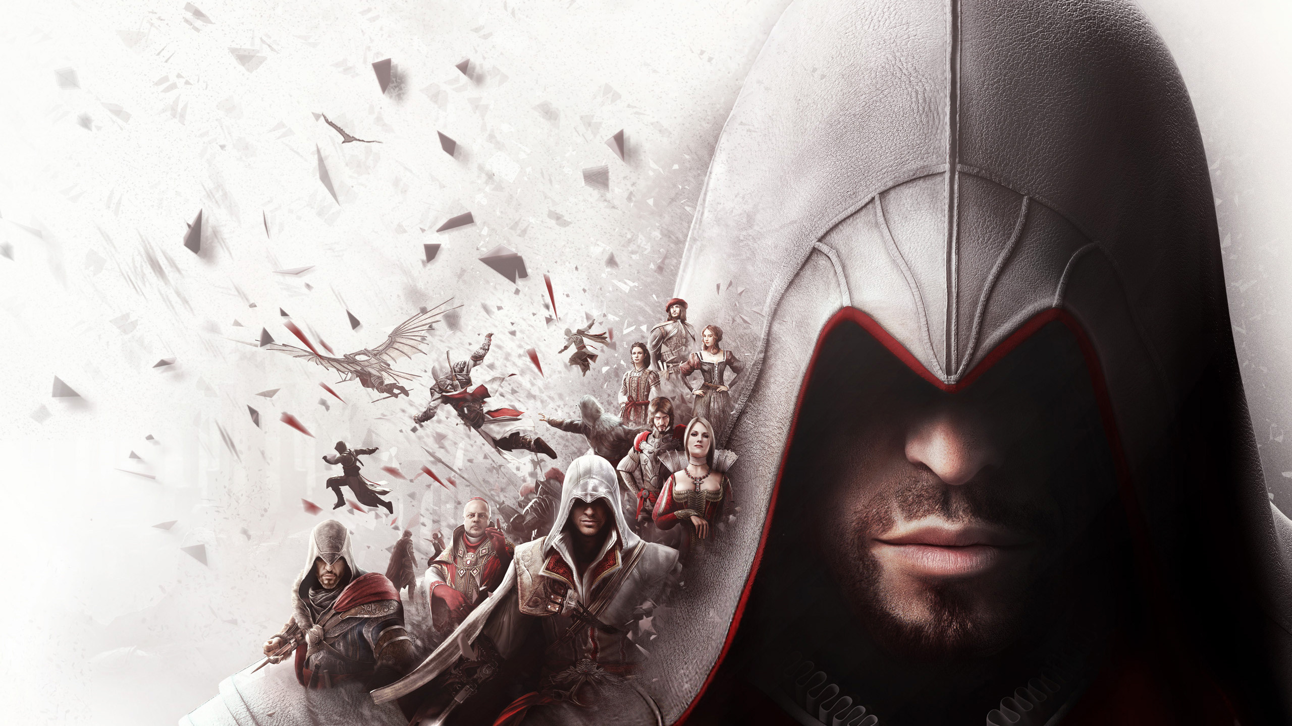 Ezio Auditore da Firenze, Assassin's Creed The Ezio Collection, Da Vinci flying machine, White Assassin hood, HD Desktop wallpaper