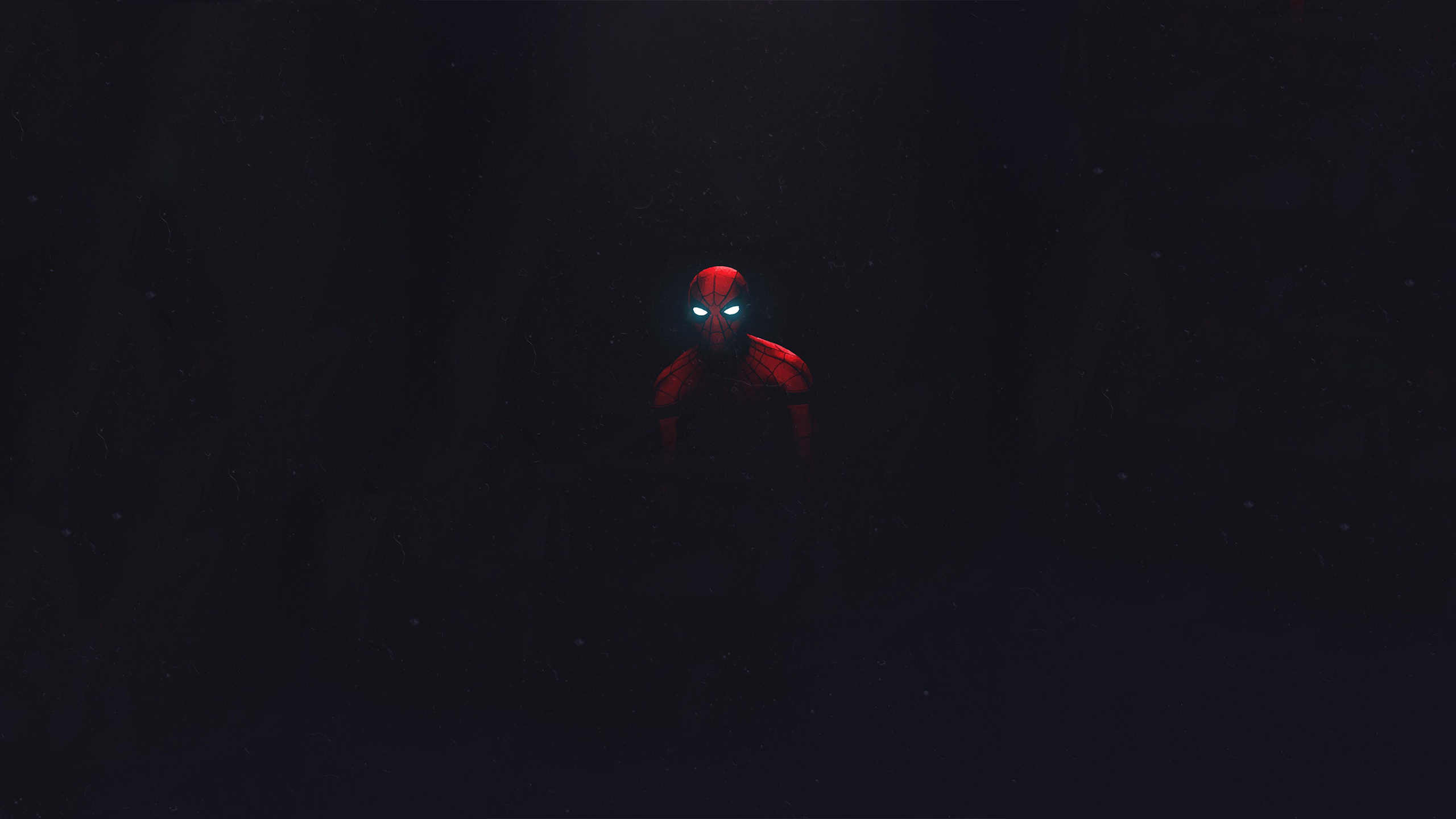 Spider-Man, glowing white eyes, pitch black darkness, HD Desktop wallpaper